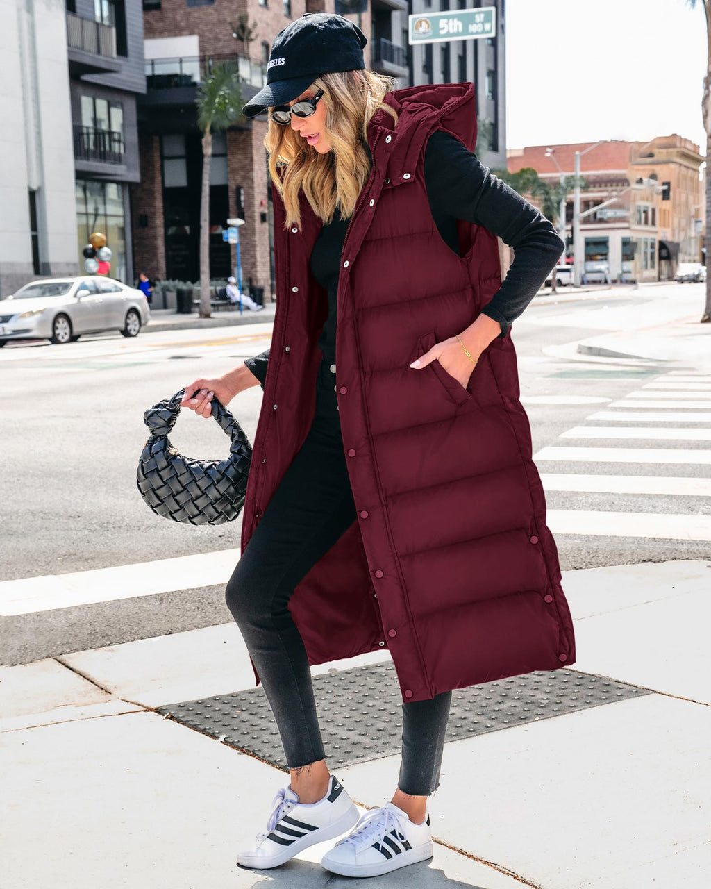 FreshPretty Long Puffer Vest Women Quilted Hooded Button Down Zip Up Sleeveless Vests Outerwear Padded Jacket Fall Winter Coat