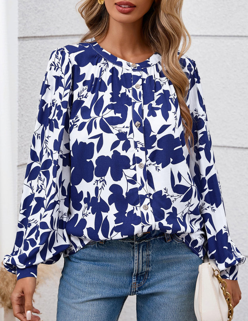 PRETTYGARDEN Women's Floral Button Down Blouse Fall Fashion Dressy Casual Long Sleeve Oversized Shirts Top Boho Clothes