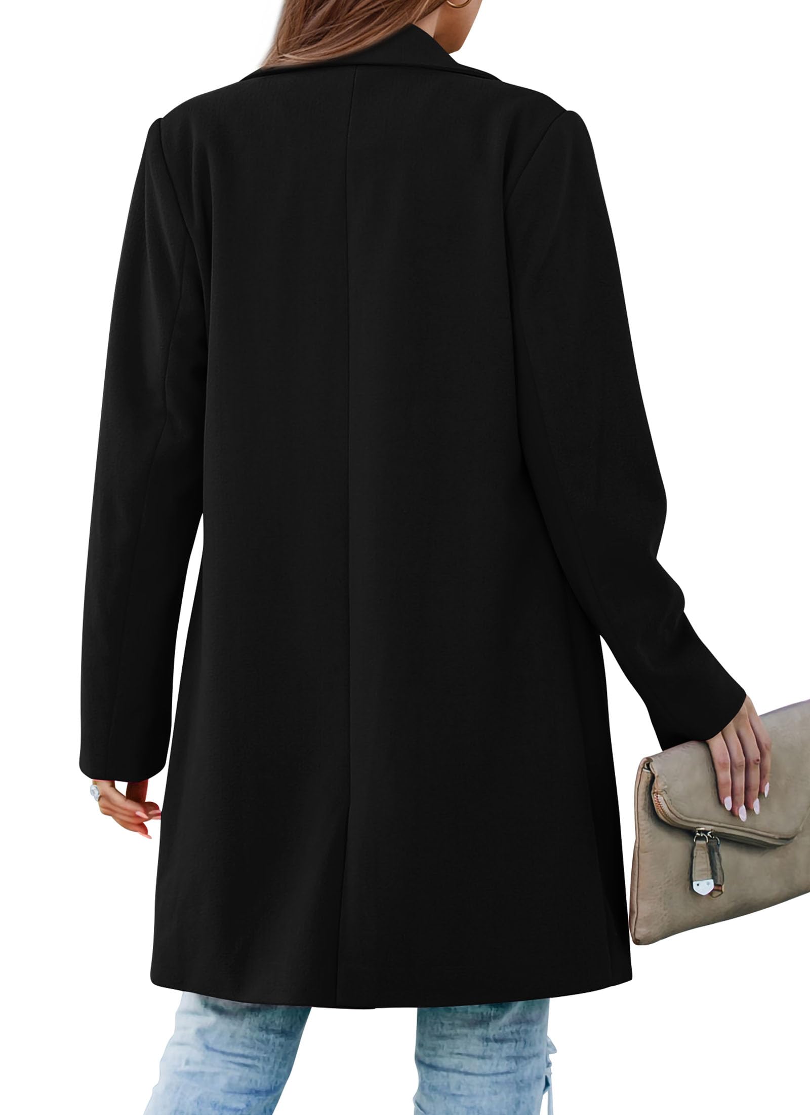 PRETTYGARDEN Women's Spring Fall Long Blazer Jackets Long Sleeve Lapel Pockets Loose Fit Work Casual Blazers Outerwear