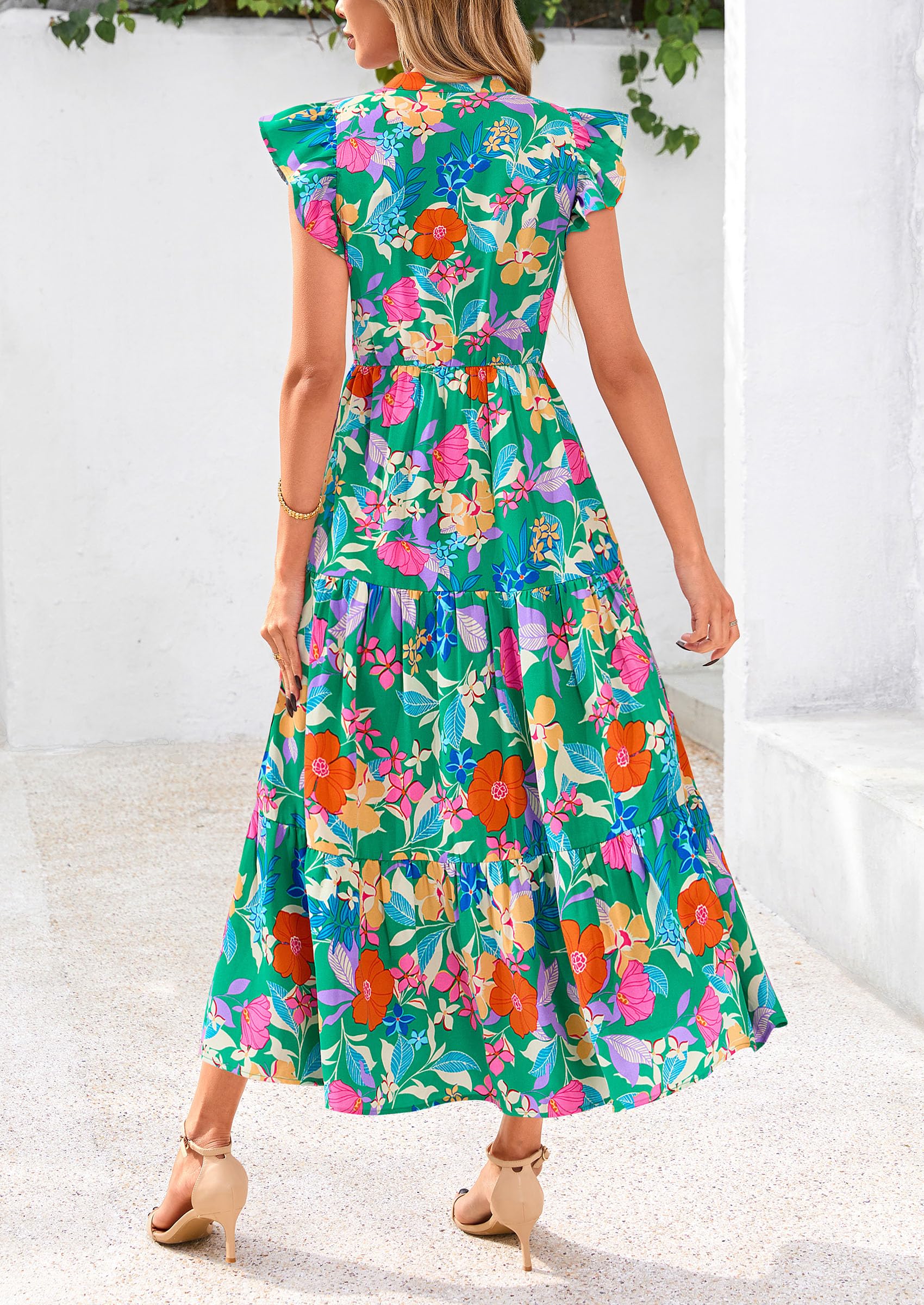 Visit the PRETTYGARDEN Store PRETTYGARDEN Women's Summer Floral Midi Dress Cap Sleeve V Neck Ruffle Long Flowy Boho Casual Beach Vacation Dresses