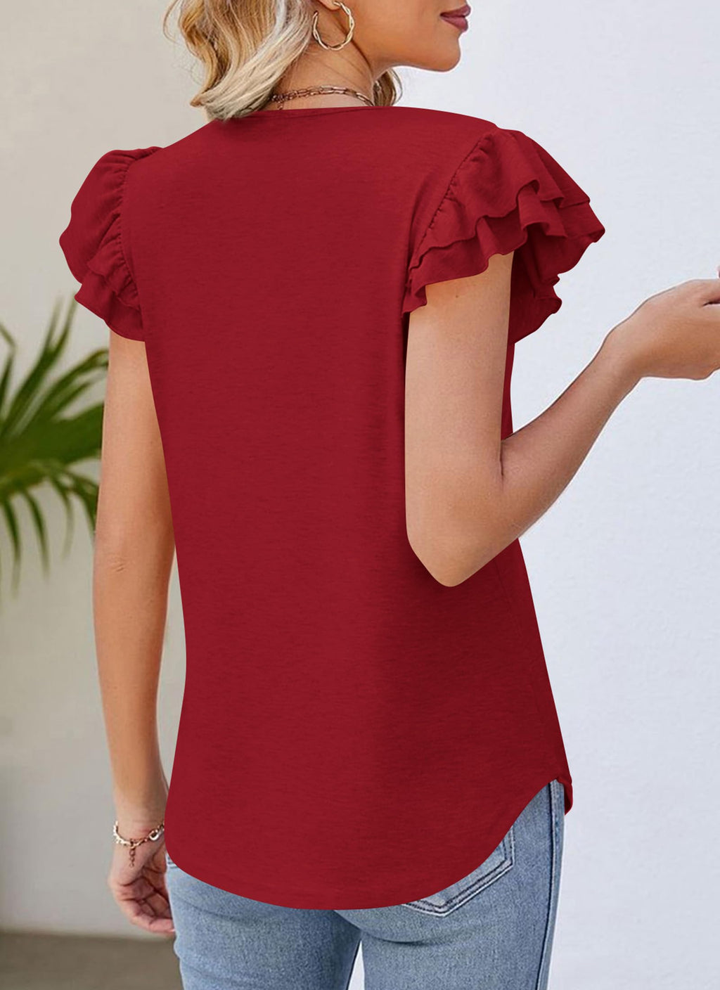 PRETTYGARDEN Summer Tops for Women Spring Trendy Fashion Clothes Casual Ruffle V Neck Short Sleeve Shirts Blouses
