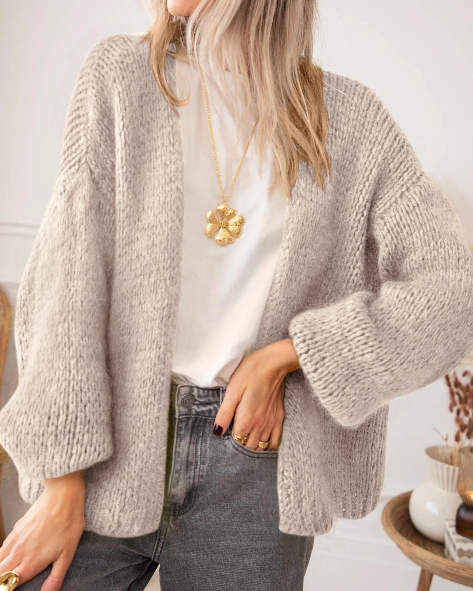 BTFBM Cardigan Sweaters for Women Fall Fashion Clothes | No Button No Pocket Design, Chunky Knit Open Front Cardigans, Ribbed Cuff Long Sleeve Sweater, Loose Winter Coat Clothing