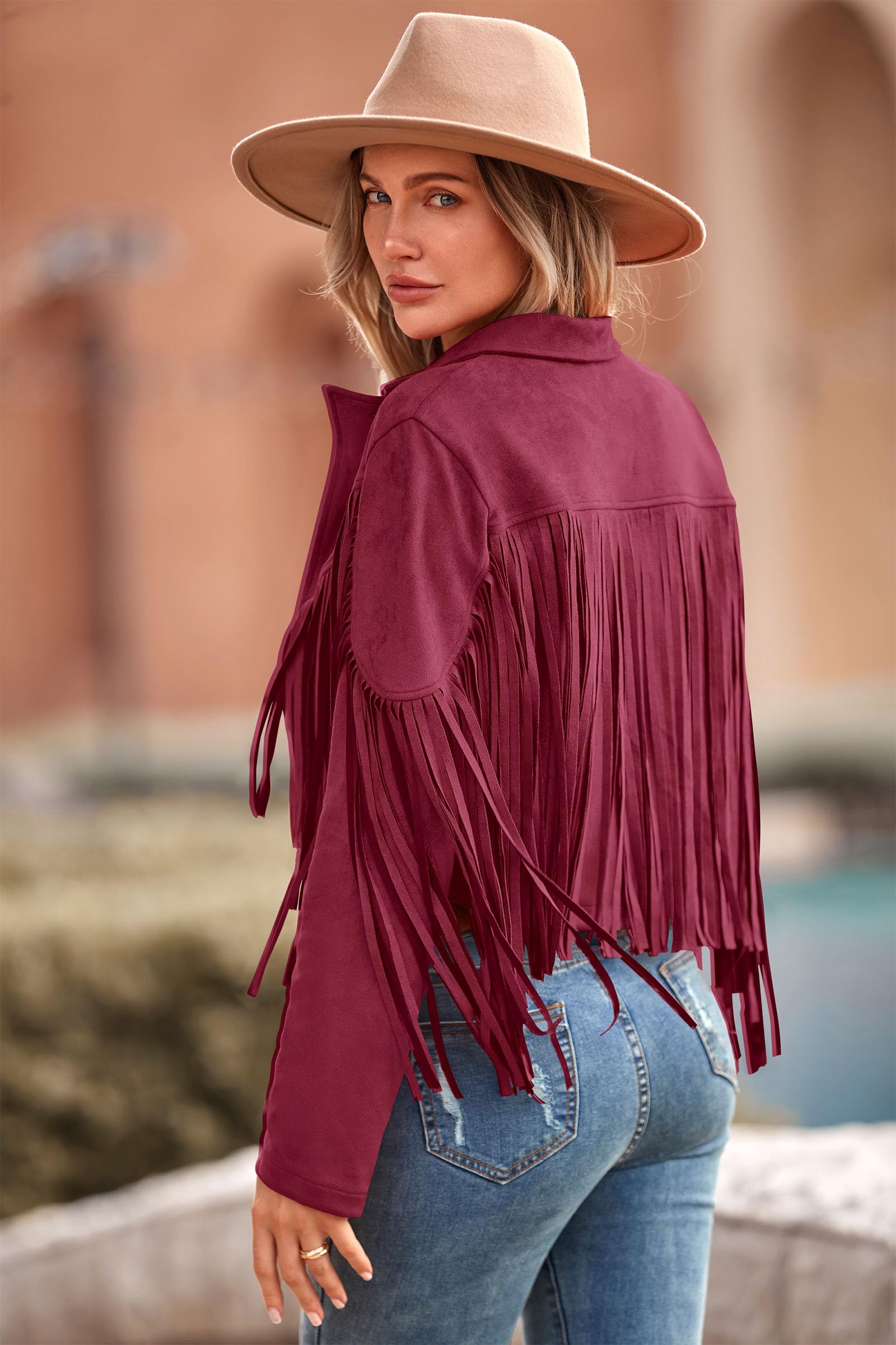 PRETTYGARDEN Women's Fringe Faux Suede Leather Jackets Fall Fashion Tassel Motorcycle Cropped Coats