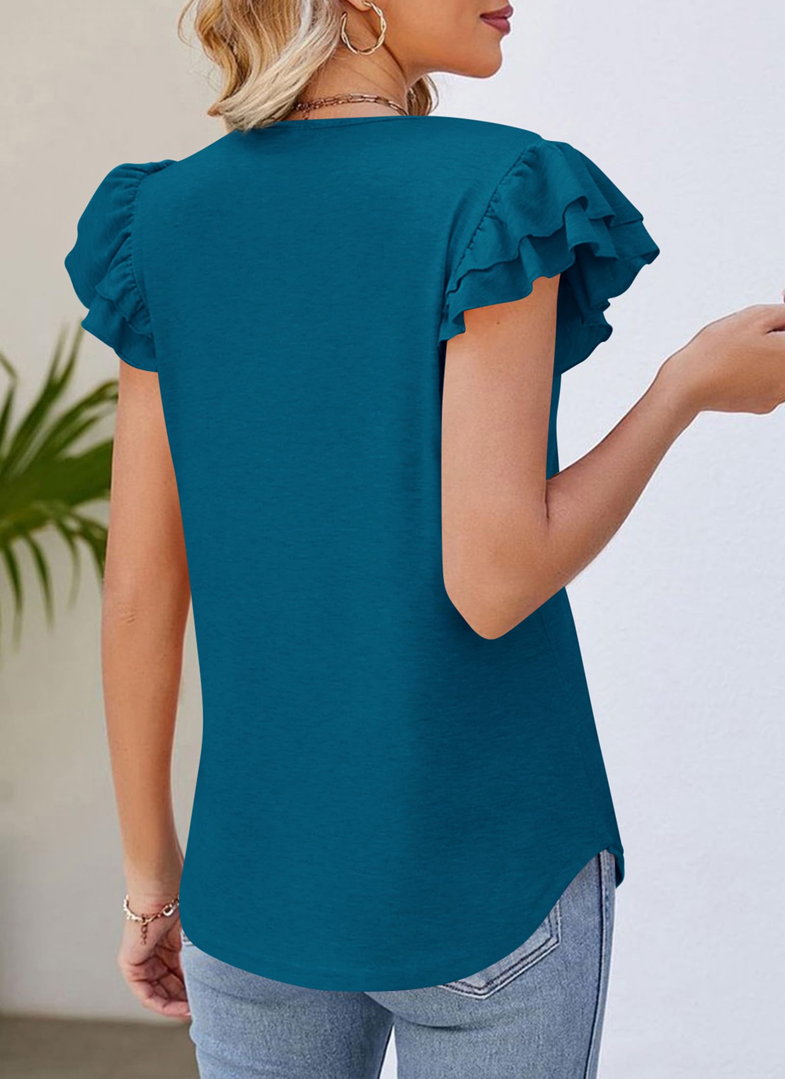 PRETTYGARDEN Summer Tops for Women Spring Trendy Fashion Clothes Casual Ruffle V Neck Short Sleeve Shirts Blouses