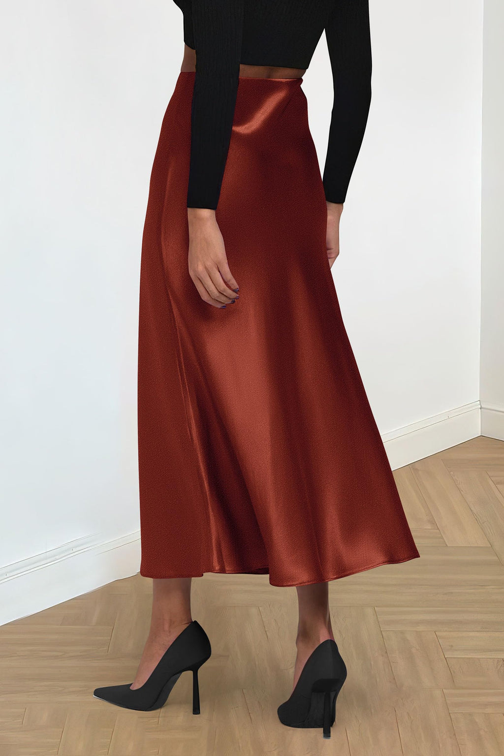 PRETTYGARDEN Women's Satin Skirts Dressy Casual Fall High Waisted Cocktail Wedding Flowy Elegant A Line Midi Skirt