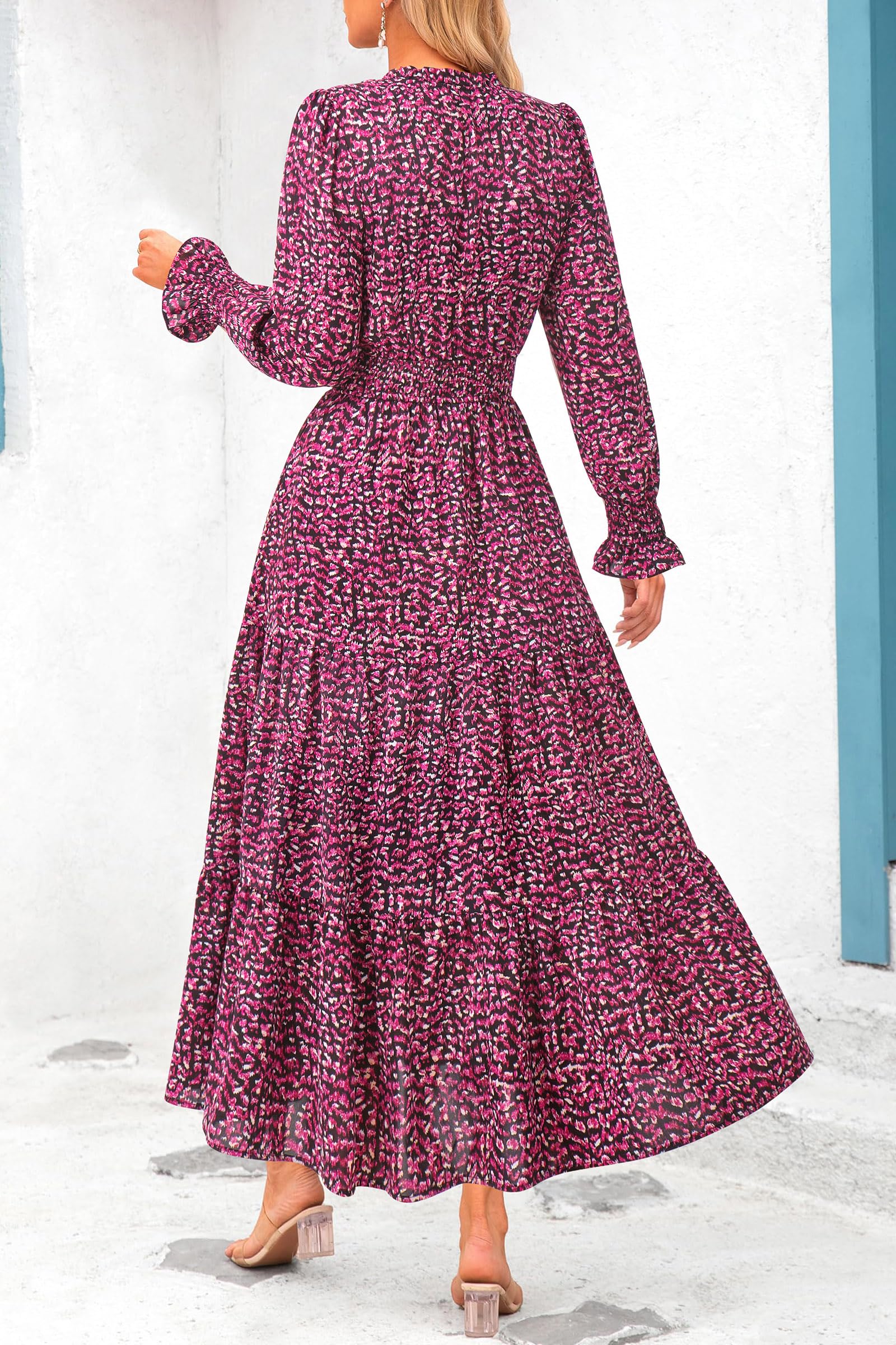 PRETTYGARDEN Women's Floral Maxi Dress Fall Long Sleeve V Neck Casual A Line Long Flowy Boho Party Dresses