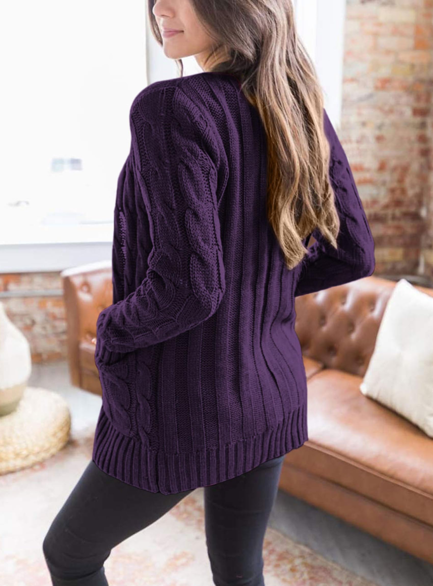 PRETTYGARDEN Women's Open Front Cardigan Sweaters Fall Fashion Button Down Cable Knit Chunky Winter Clothing Outerwear Coats