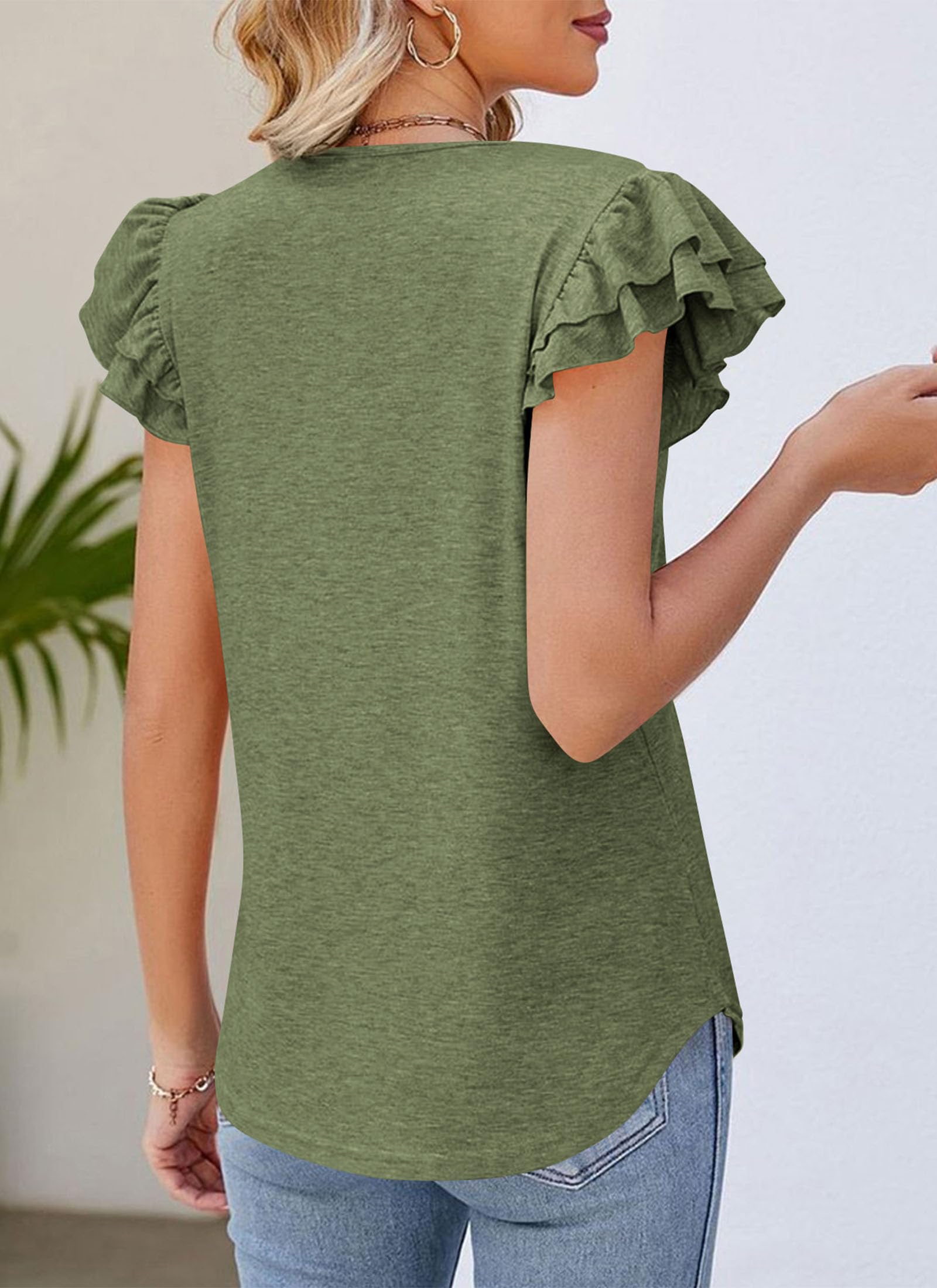 PRETTYGARDEN Summer Tops for Women Spring Trendy Fashion Clothes Casual Ruffle V Neck Short Sleeve Shirts Blouses
