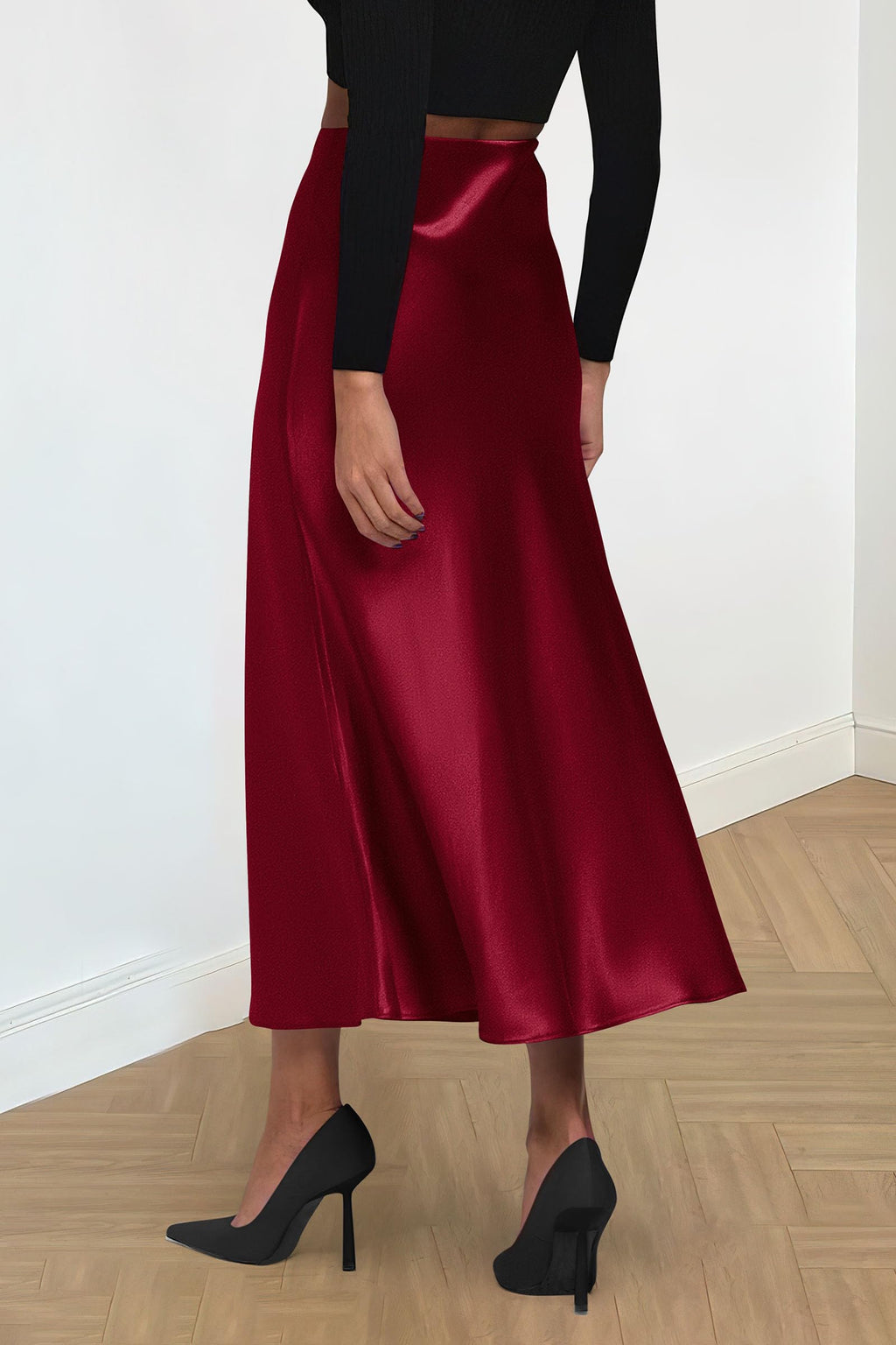 PRETTYGARDEN Women's Satin Skirts Dressy Casual Fall High Waisted Cocktail Wedding Flowy Elegant A Line Midi Skirt