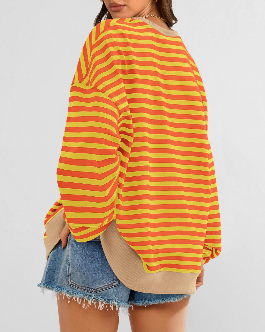 BTFBM Sweatshirt For Women Summer Crewneck Long Sleeve Oversized Striped Pullover Tops Y2K Clothes Workout Shirt