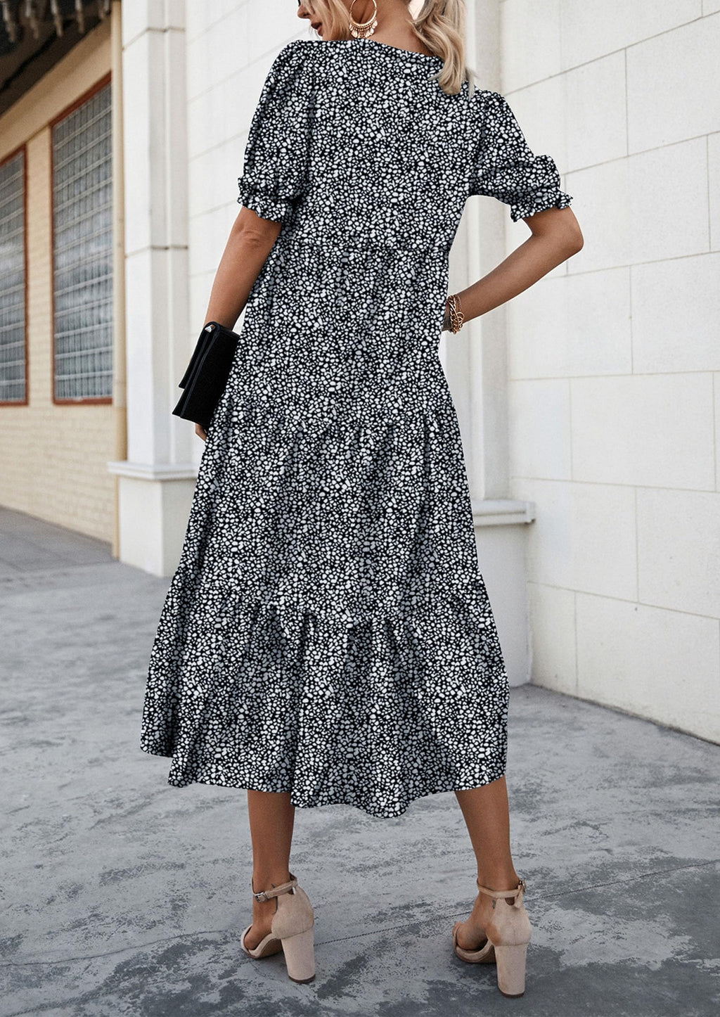 PRETTYGARDEN Summer Dresses for Women Casual Floral Boho Midi Sun Dress Puff Short Sleeve Flowy Beach Vacation Sundress