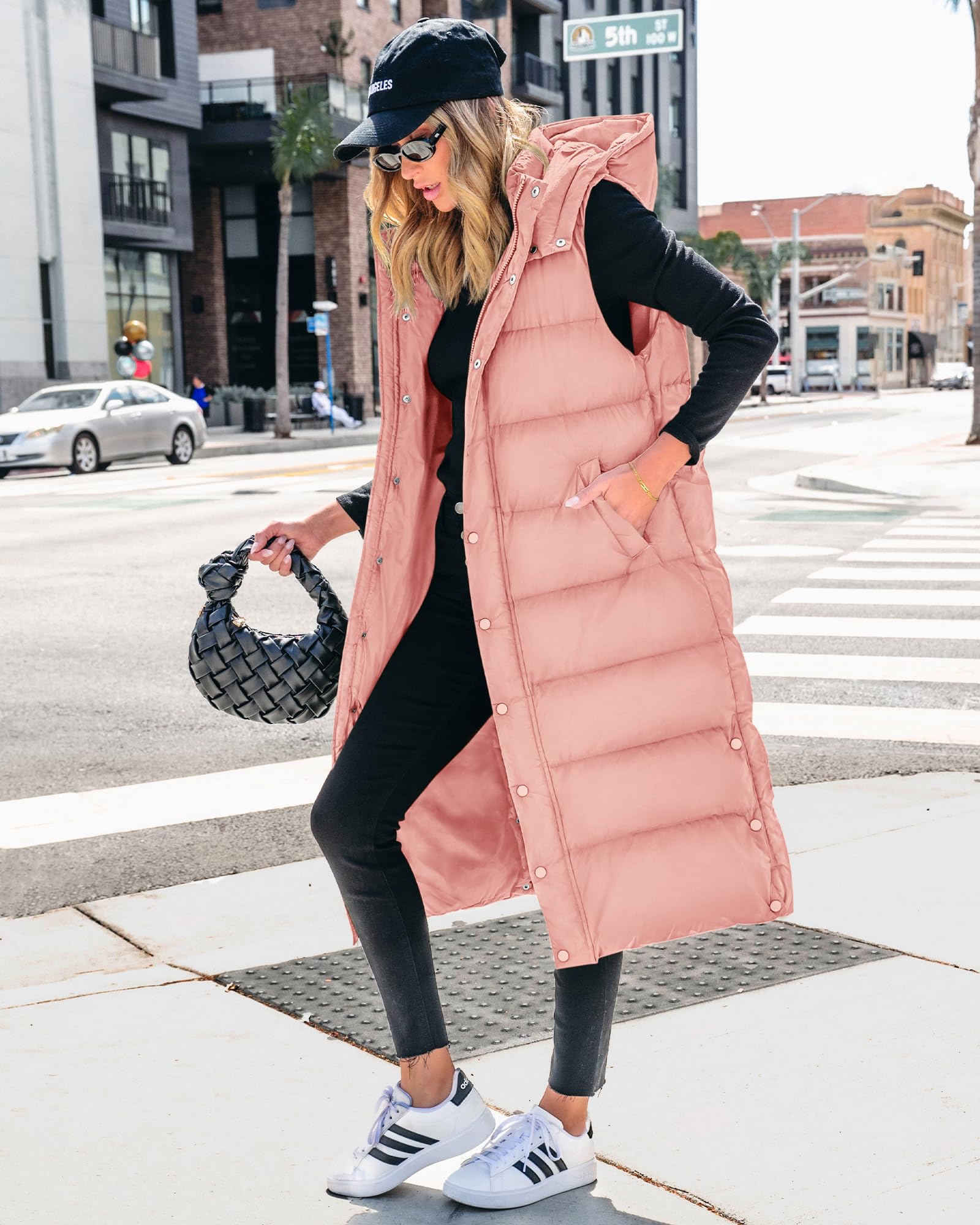 FreshPretty Long Puffer Vest Women Quilted Hooded Button Down Zip Up Sleeveless Vests Outerwear Padded Jacket Fall Winter Coat