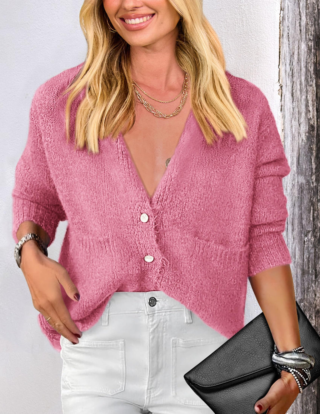 PRETTYGARDEN Women's Knit Cardigan Sweaters Casual Long Sleeve Open Front Button Up Ribbed Fall Spring Sweater Jackets