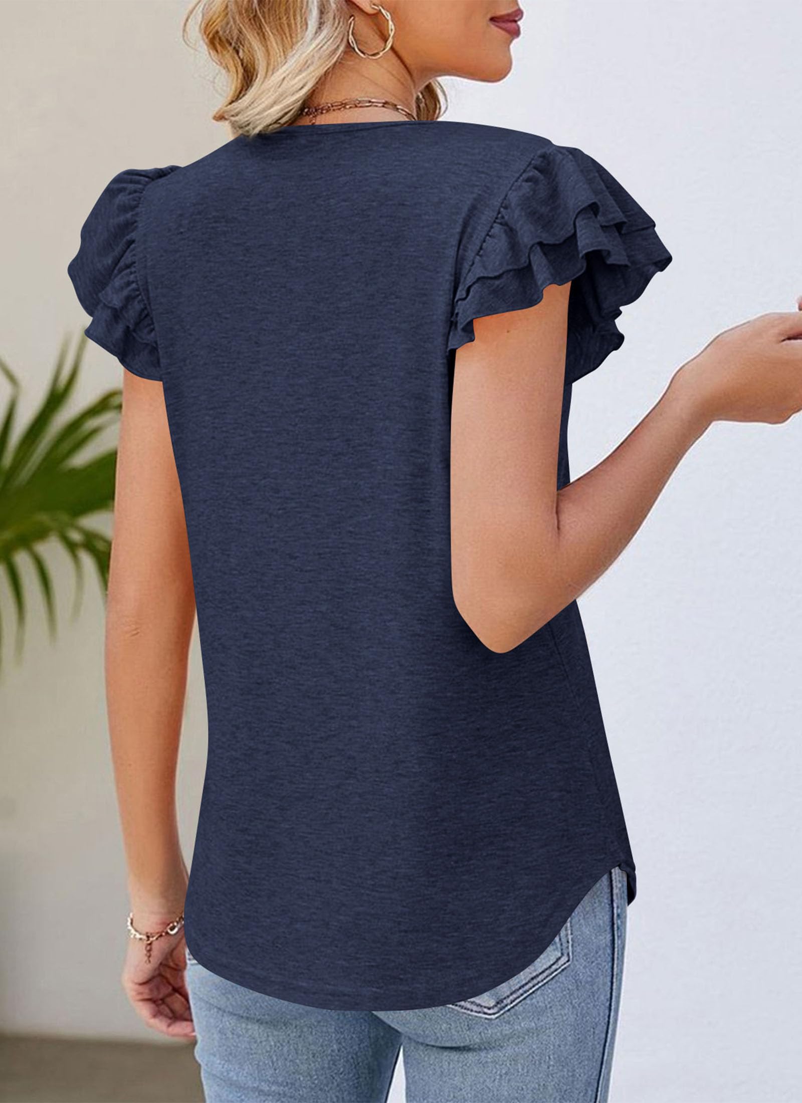 PRETTYGARDEN Summer Tops for Women Spring Trendy Fashion Clothes Casual Ruffle V Neck Short Sleeve Shirts Blouses
