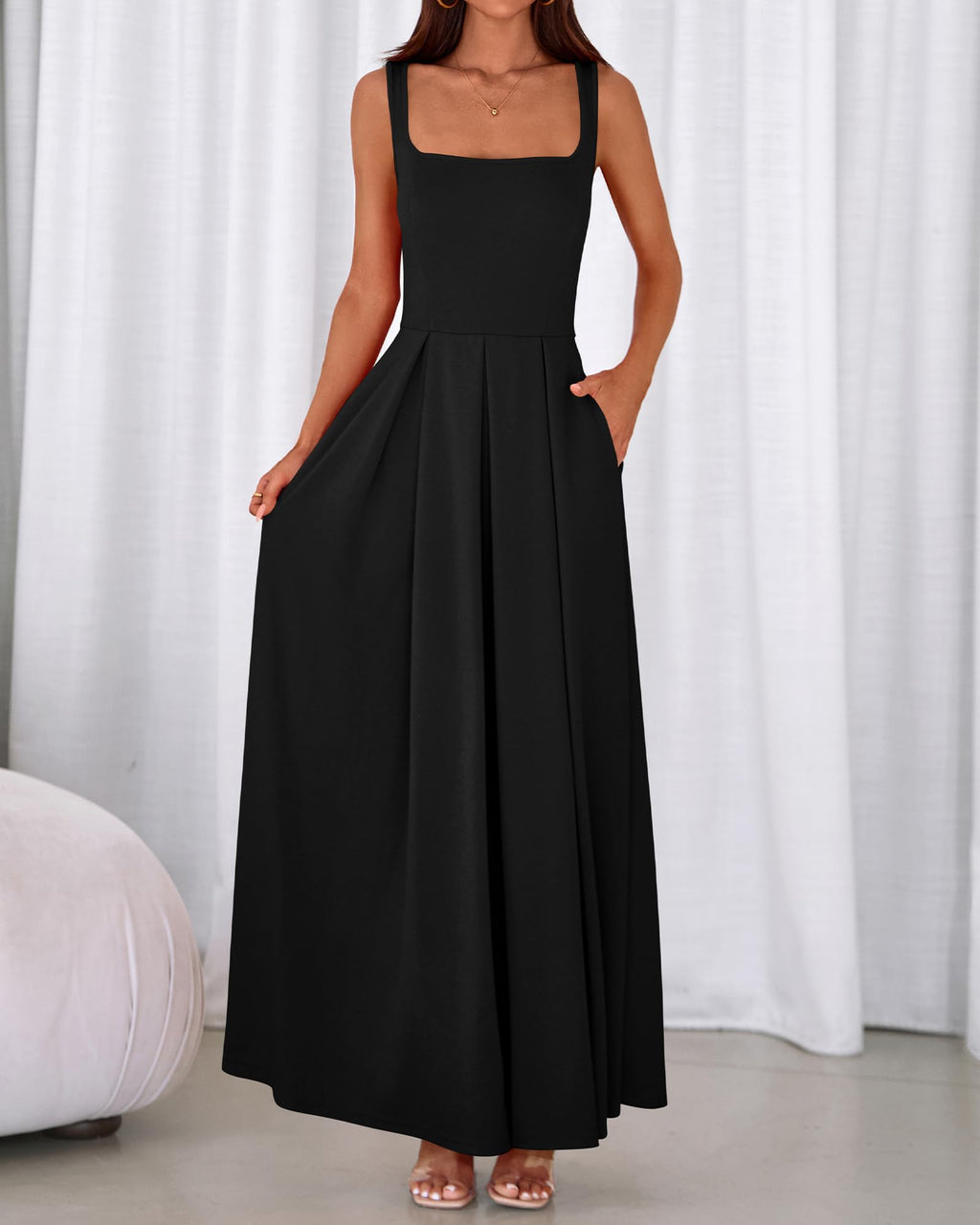 BTFBM Women Summer Square Neck Maxi Dress Spring Elegant Classy Sleeveless Formal Wedding Guest Cocktail Dresses
