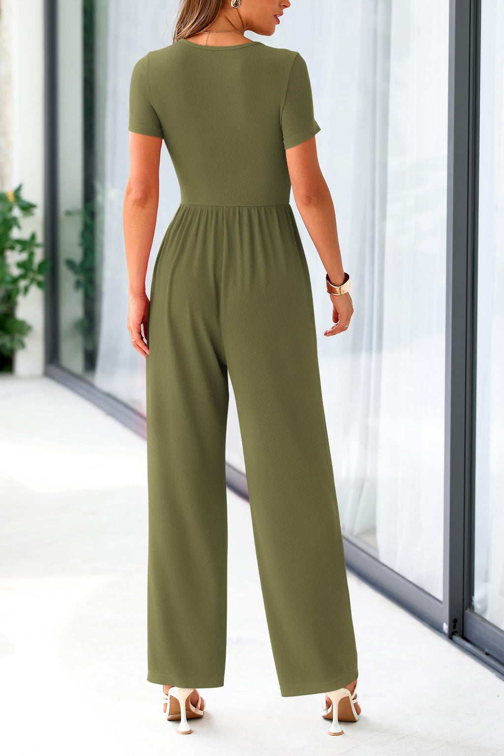 PRETTYGARDEN Women's Summer One Piece Jumpsuits Dressy Casual Short Sleeve Square Neck Wide Leg Rompers Travel Outfit Clothes
