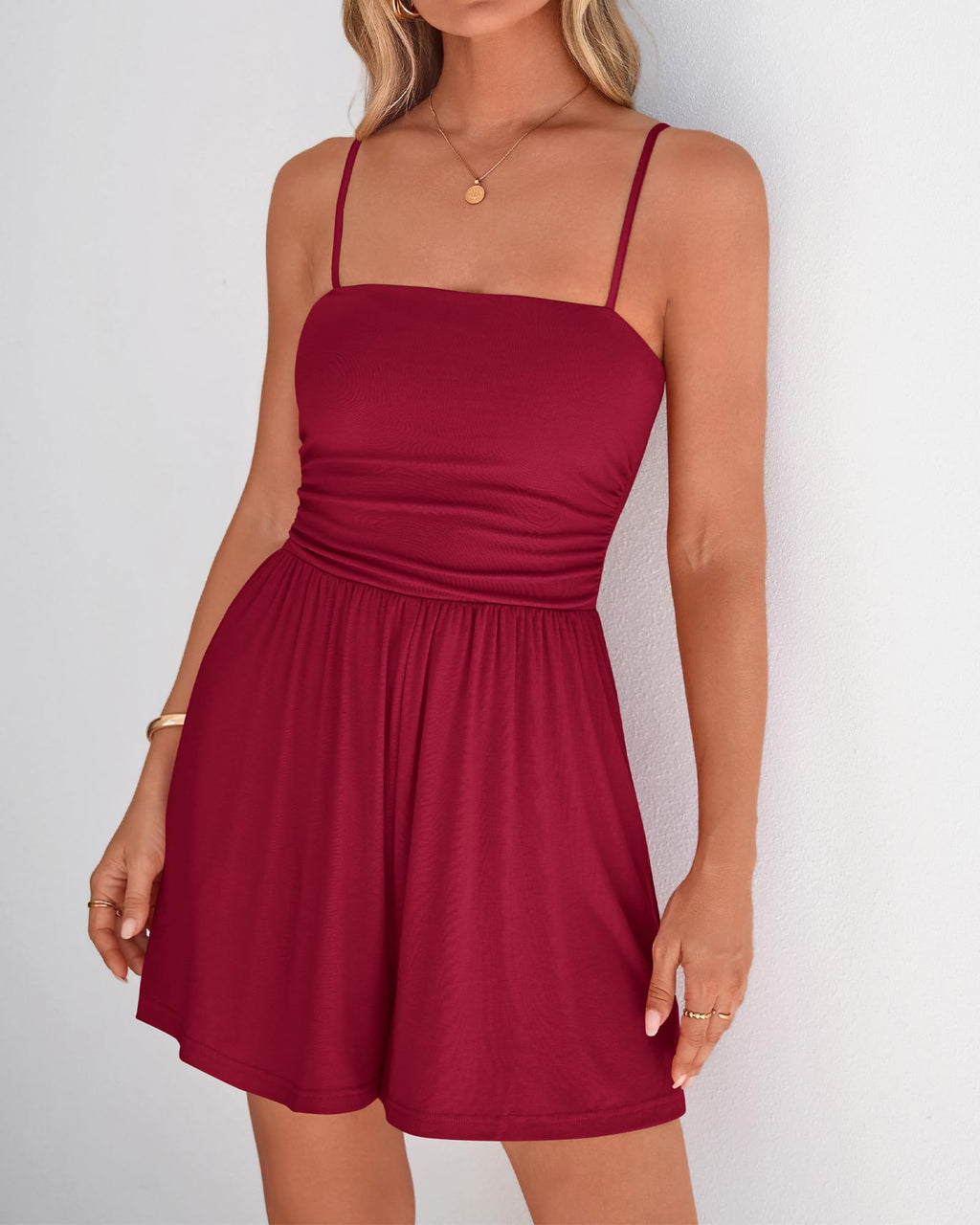 FreshPretty Summer Rompers For Women Casual One Piece Spaghetti Strap Sleeveless Shorts Jumpsuit Beach Vacation Outfits