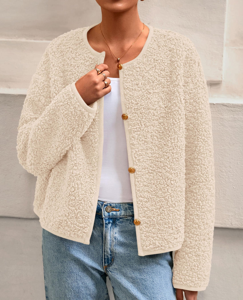 PRETTYGARDEN Women's Fall Fashion Clothes Trendy Fleece Sherpa Cropped Jackets Buttons Warm Casual Winter Faux Fur Coats