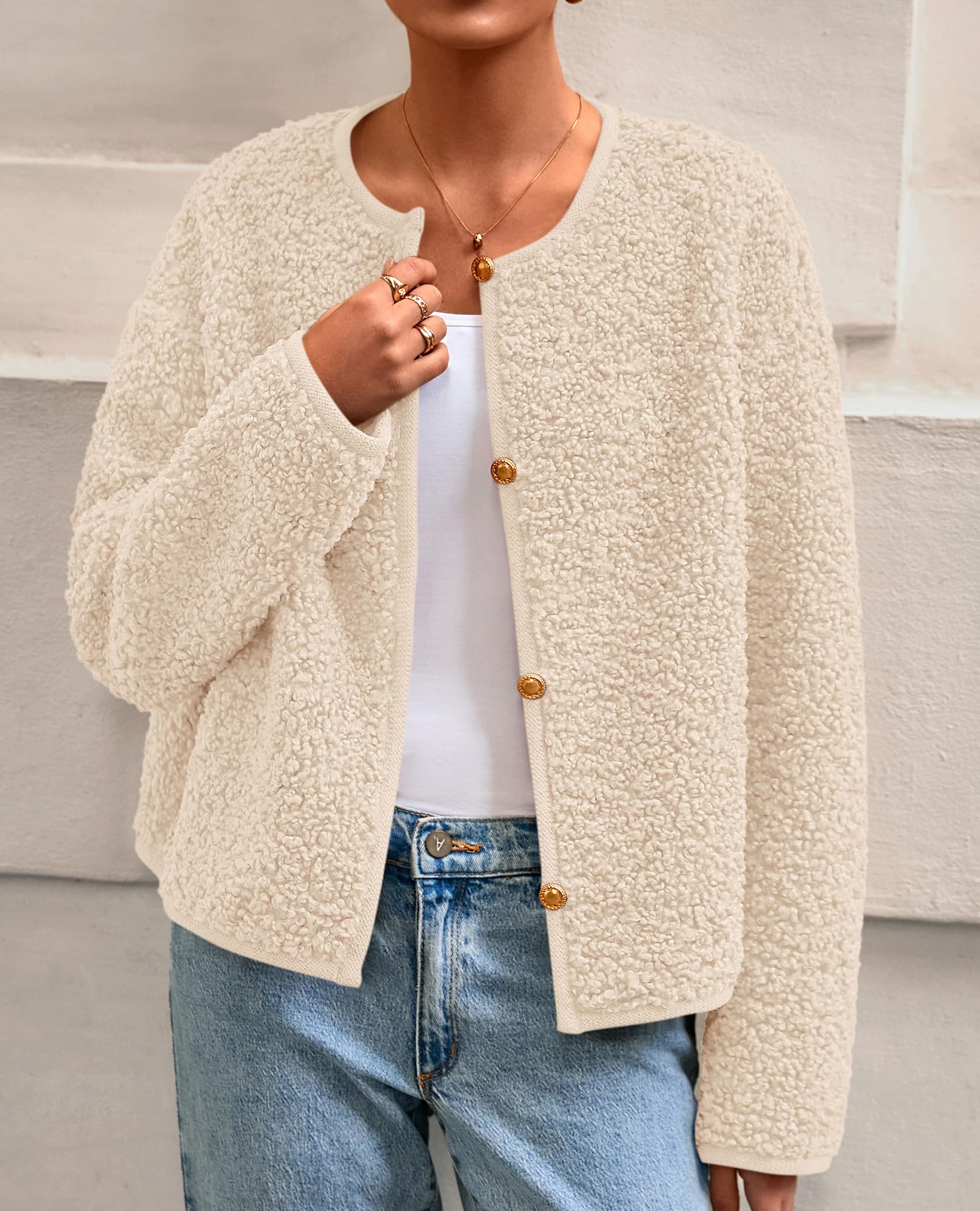 PRETTYGARDEN Women's Fall Fashion Clothes Trendy Fleece Sherpa Cropped Jackets Buttons Warm Casual Winter Faux Fur Coats