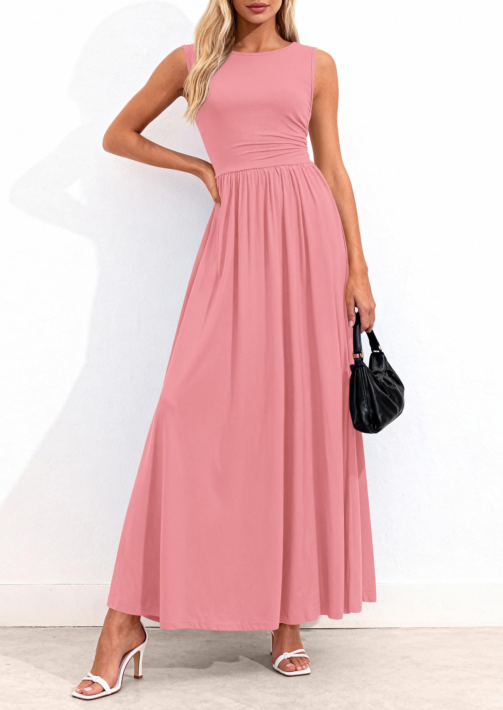 PRETTYGARDEN Summer Maxi Dresses for Women Sleeveless A Line Flowy Long Casual Sundress Wedding Guest Fashion Clothing
