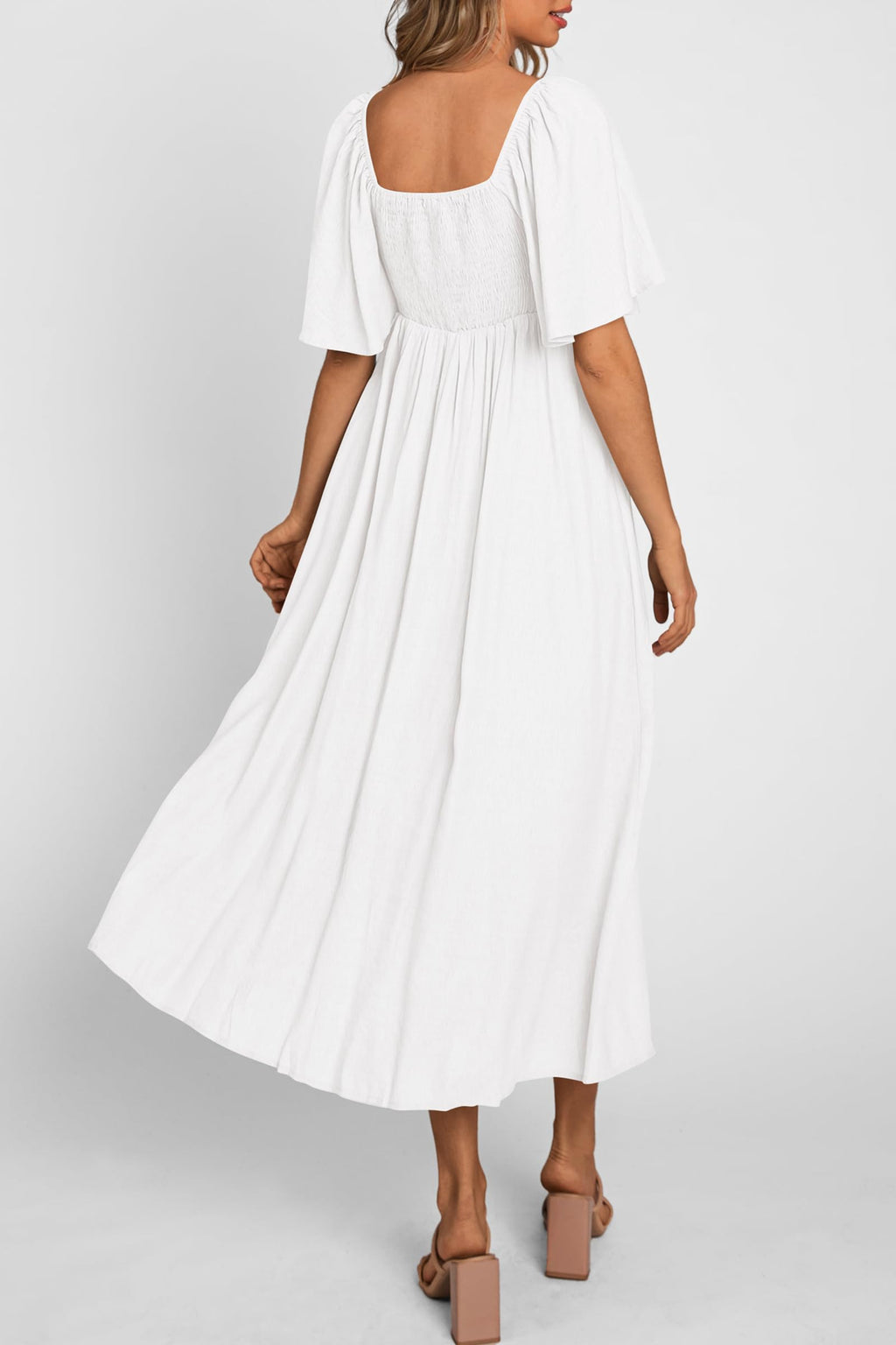 PRETTYGARDEN Summer Dress for Women Casual Short Sleeve Bow Tie V Neck Ruffle Midi Flowy Dresses