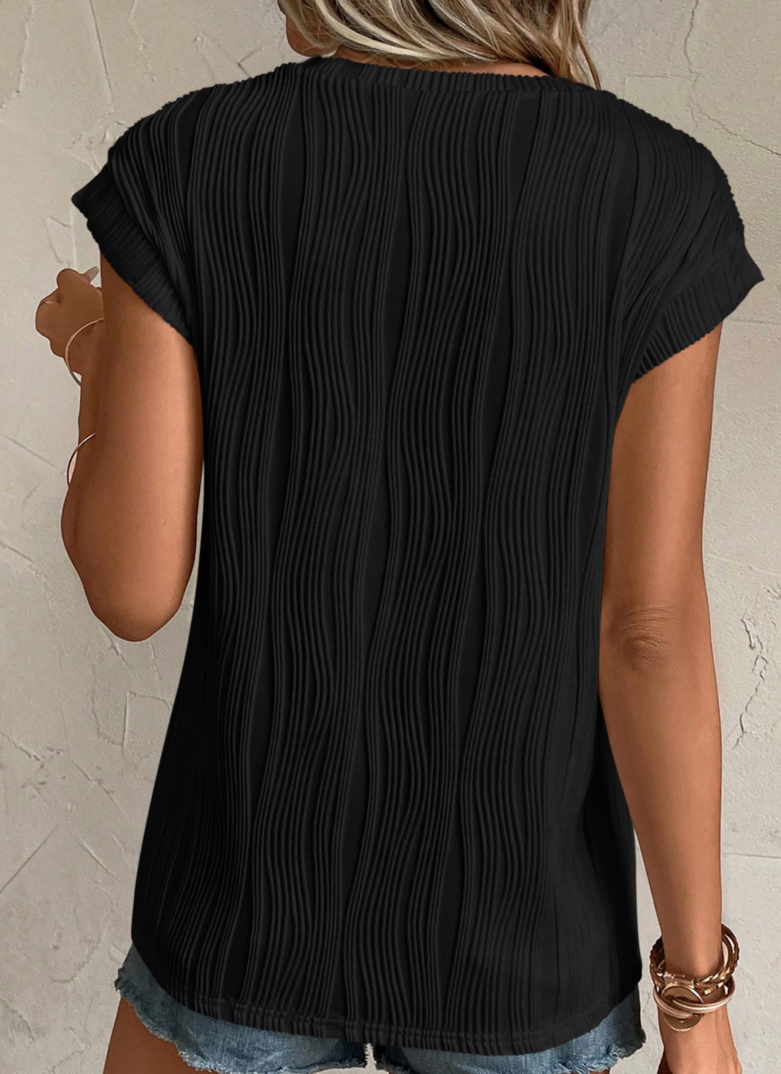 PRETTYGARDEN Blouses for Women Dressy Casual Spring Summer Business Office Tops Cap Sleeve Textured Cute Work Shirt