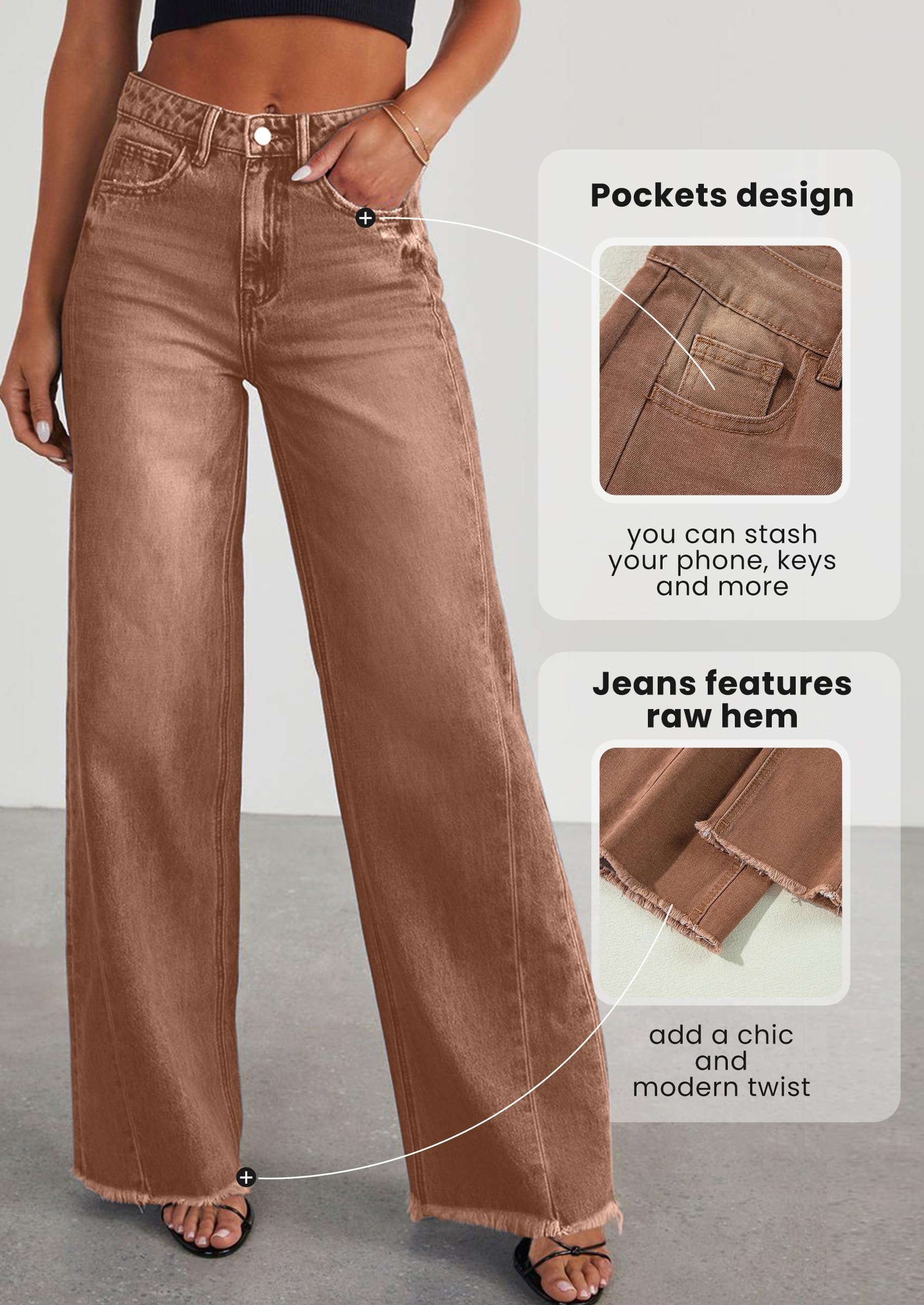 PRETTYGARDEN Wide Leg Jeans for Women Trendy High Waisted Stretchy Baggy Raw Hem Denim Palazzo Pants Fall Clothes