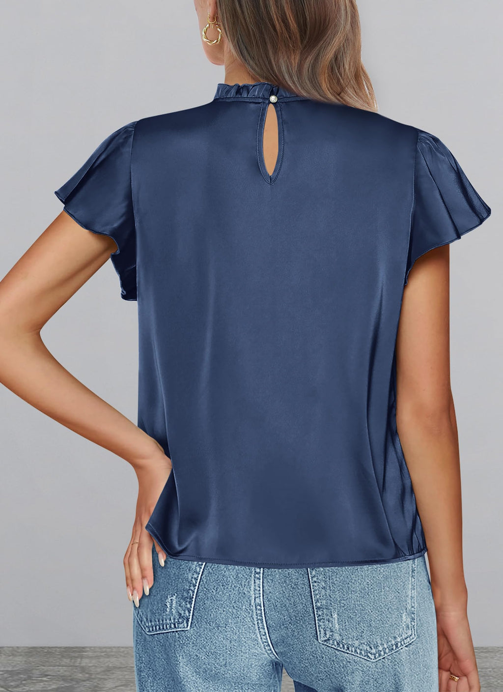PRETTYGARDEN Business Casual Tops for Women Blouses Dressy  Summer Short Sleeve Ruffle Satin Work Office Attire