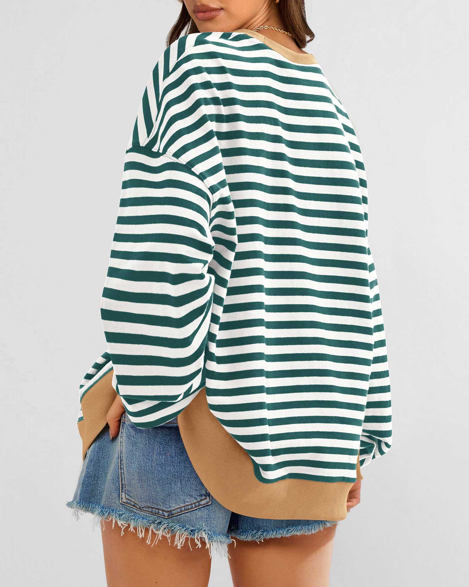 BTFBM Sweatshirt For Women Summer Crewneck Long Sleeve Oversized Striped Pullover Tops Y2K Clothes Workout Shirt