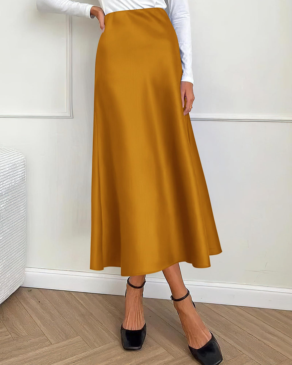 BTFBM Summer Womens Skirts Silk Elegant High Waist Flowy Long Satin A-Line Midi Skirt Cocktail Wedding Party
