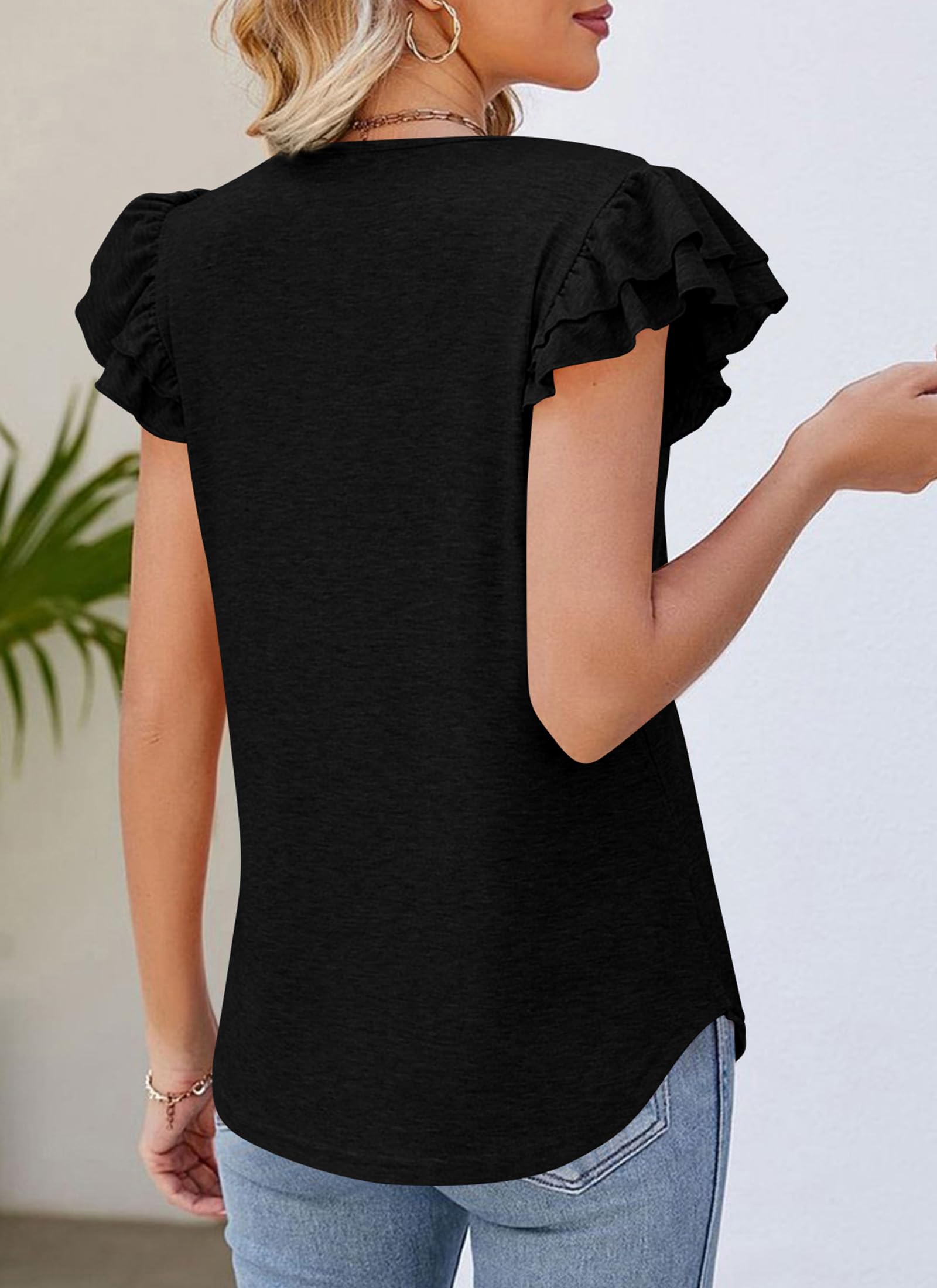 PRETTYGARDEN Summer Tops for Women Spring Trendy Fashion Clothes Casual Ruffle V Neck Short Sleeve Shirts Blouses