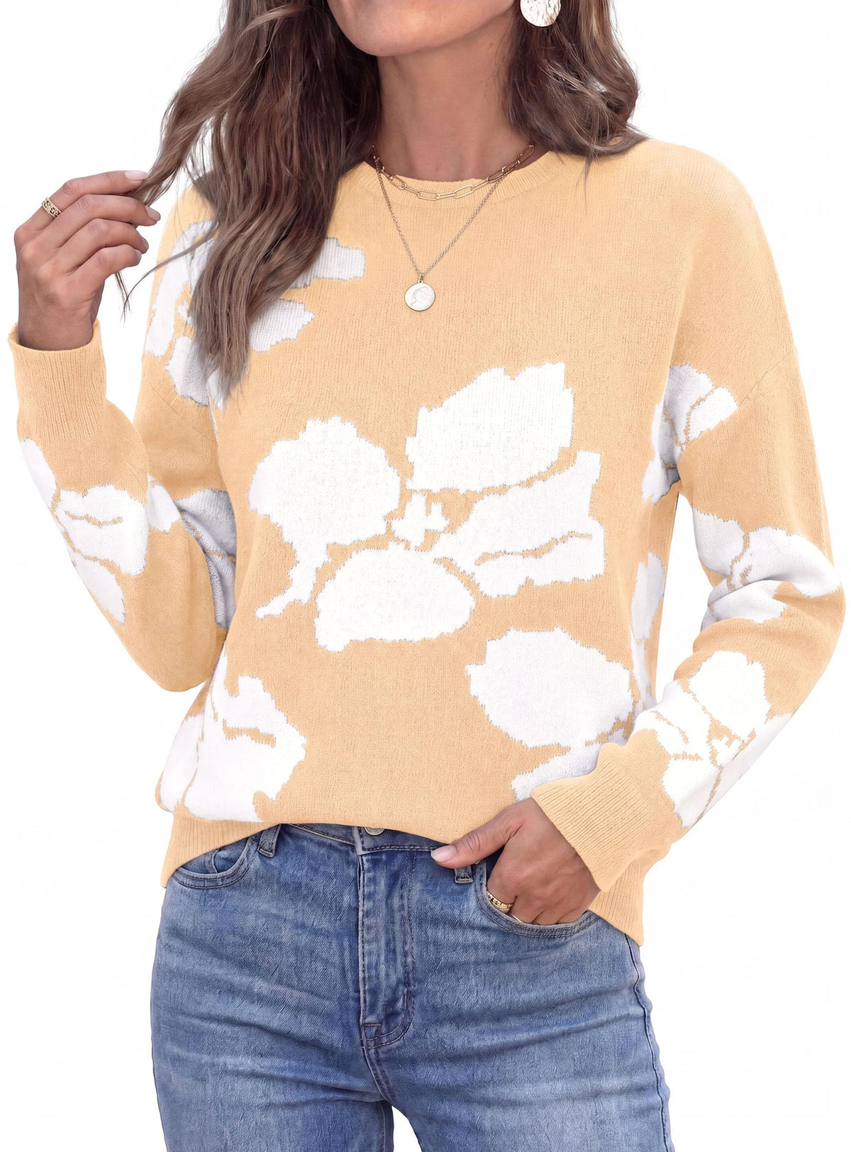 PRETTYGARDEN Womens Floral Sweater Crewneck Printed Pullover Tops,Soft Slouchy Knit Sweater,Casual Long Sleeve,Fall Fashion,Cute Winter Clothes,Work Office Travel Vacation Outfits
