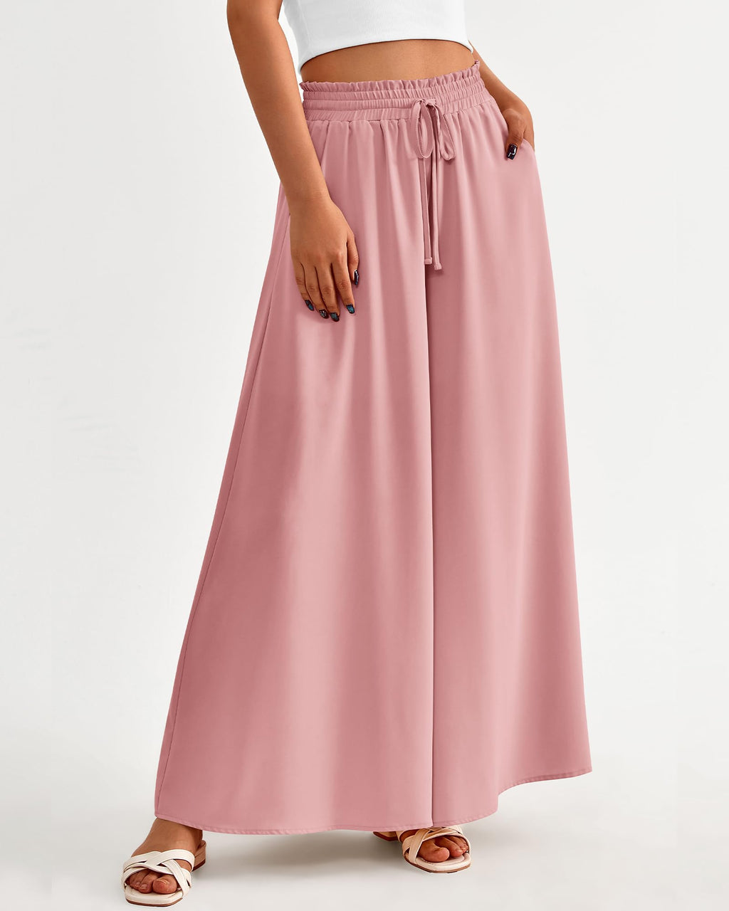 BTFBM Women Casual High Waist Wide Leg Pants Spring Summer Long Palazzo Pants Pocket Lounge Beach Vacation Clothes