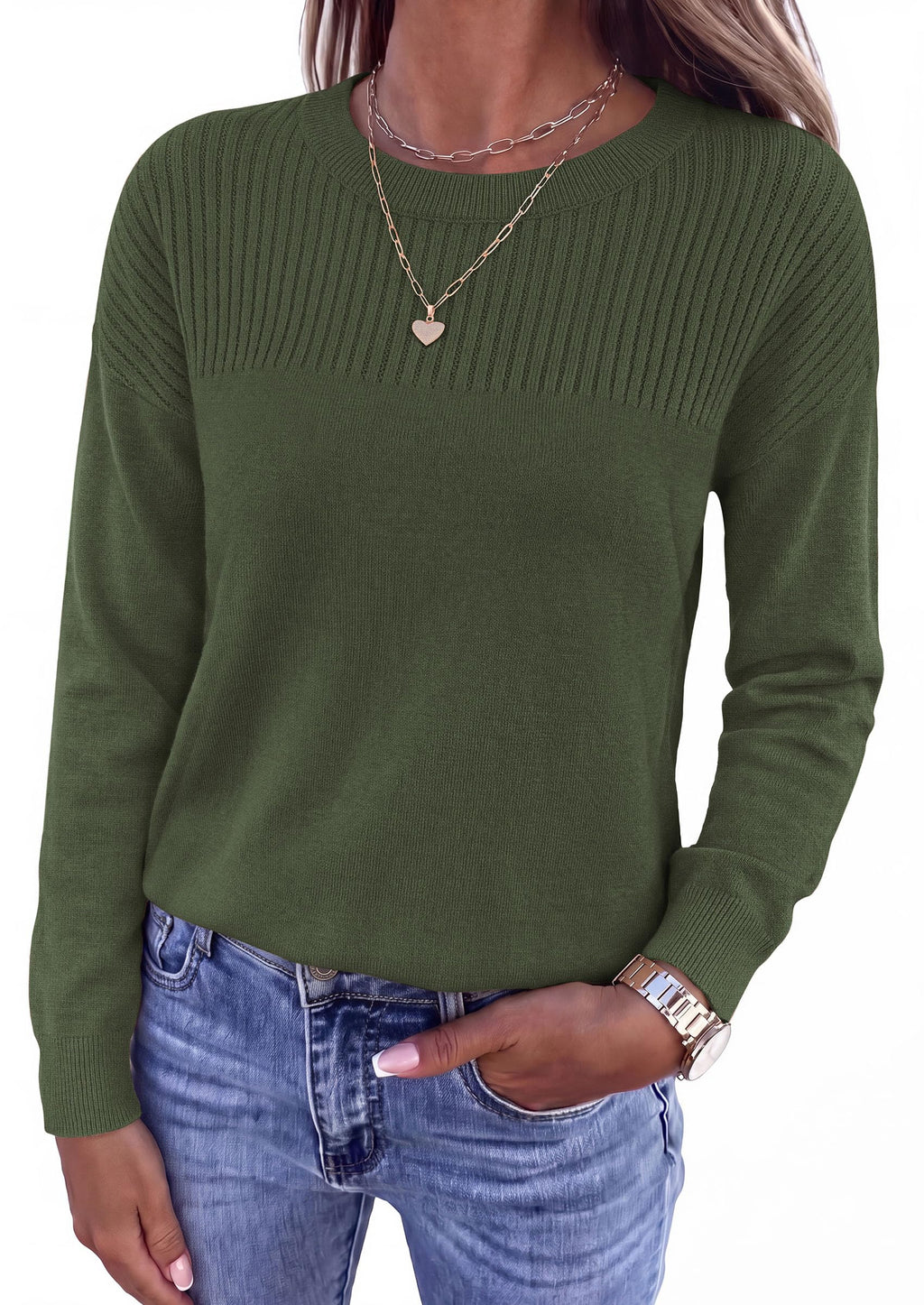 PRETTYGARDEN Sweaters for Women Fall Crewneck Knit Cropped Sweater Soft Cozy Relaxed Fit Long Sleeve Lightweight Basic Pullover Top, Winter Business Casual