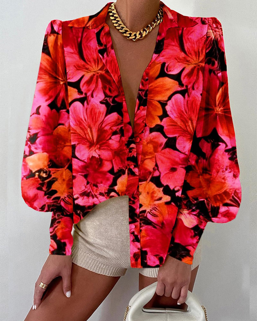 BTFBM Women Fashion Button Down Shirts V Neck Boho Printed Long Sleeve Blouses Dressy Casual Spring Fall Tops