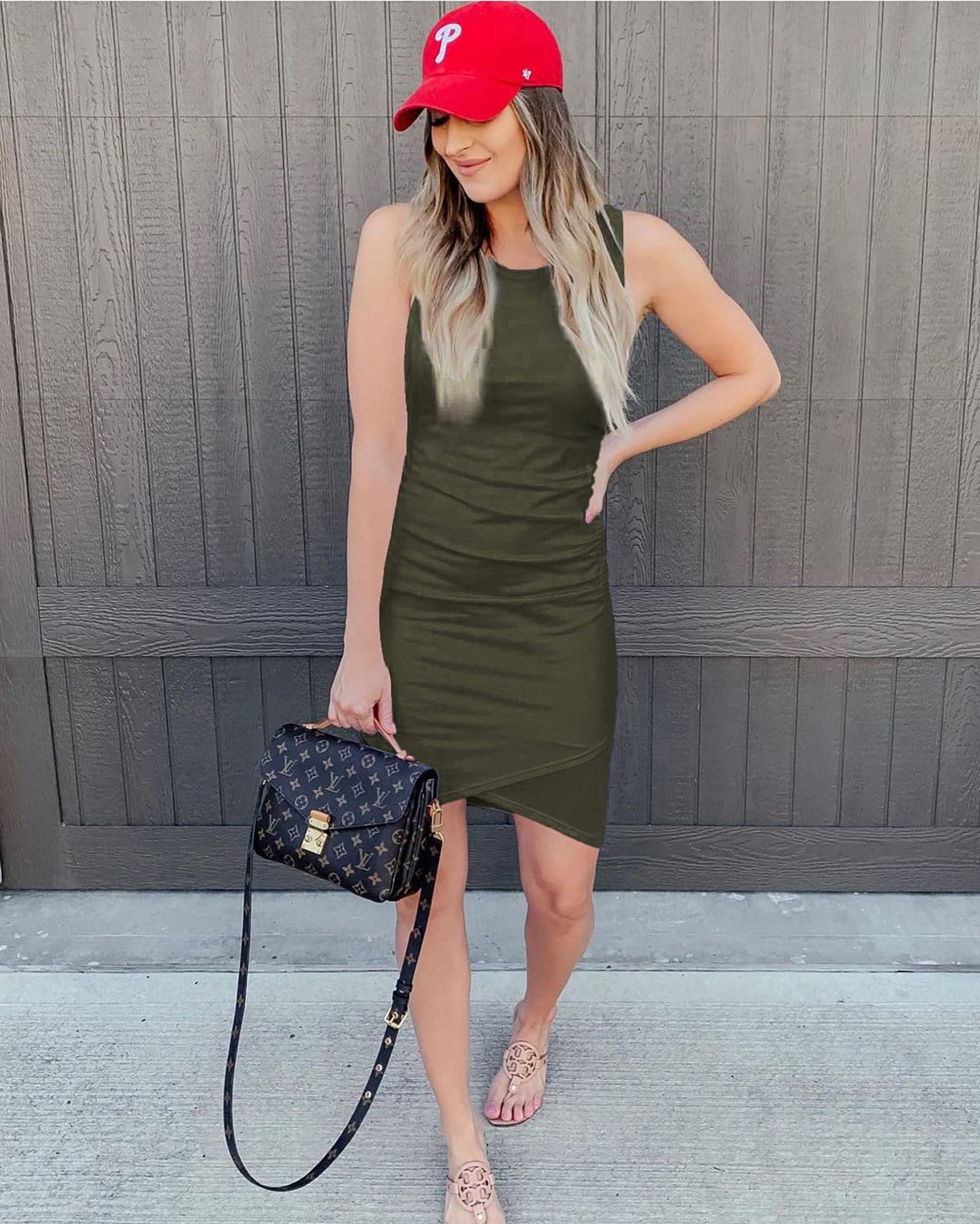 FreshPretty Women Summer Dresses Sleeveless Tank Ruched Bodycon Sundresses for Women Party Beach Mini Casual Spring Dress