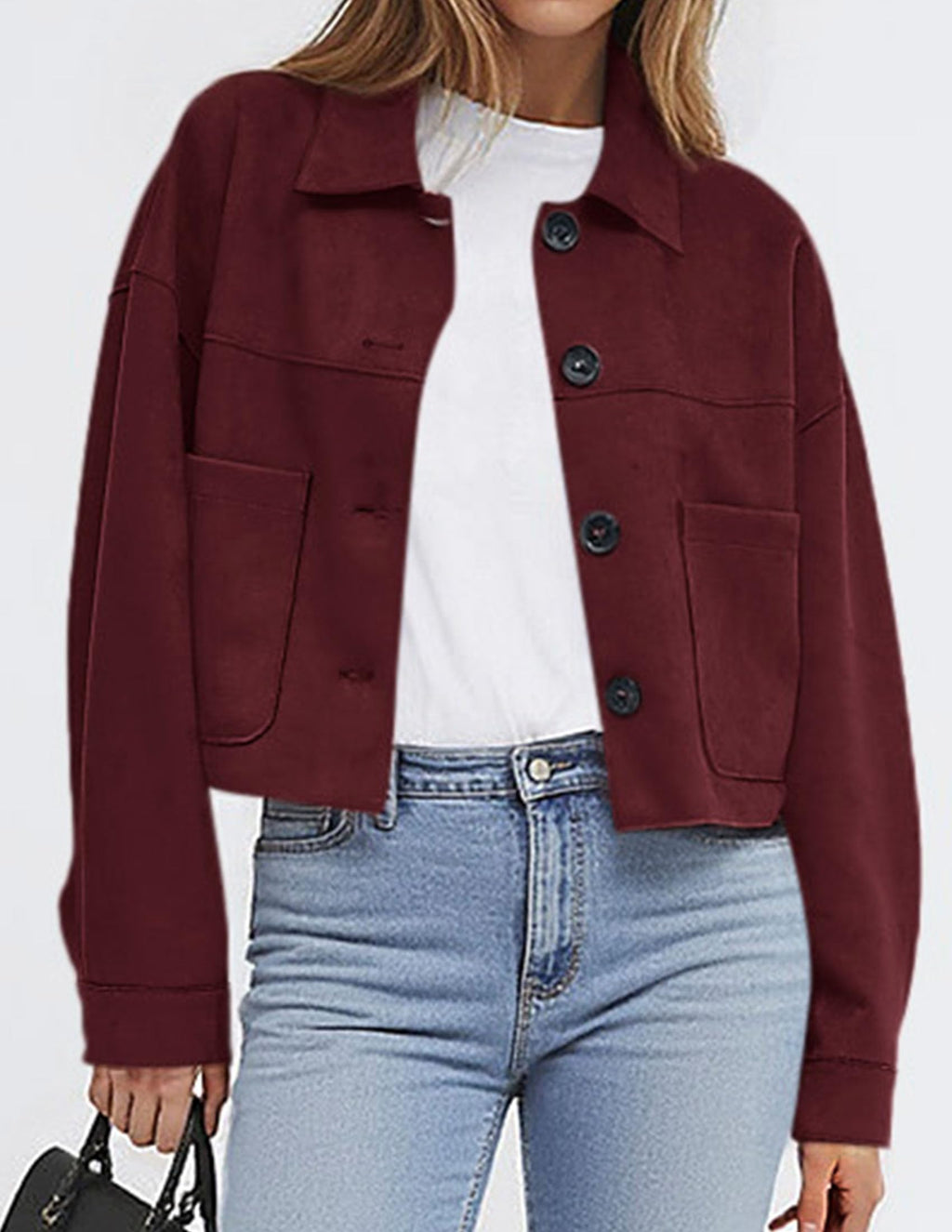 PRETTYGARDEN Women's Faux Suede Cropped Jacket Casual Lightweight Fall Fashion Winter Coats Outerwear Trendy Clothes