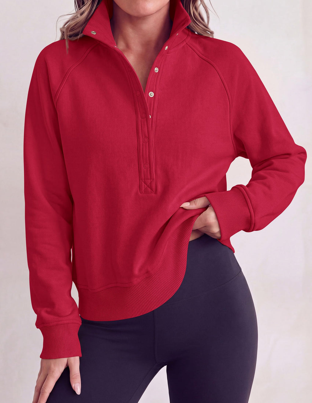 PRETTYGARDEN Women's Fall Trendy Oversized Sweatshirts Comfy Ribbed Fabric, Raglan Long Sleeve Collared, Button Up Henley Pullover Blouse, Casual Workout Tops, Y2K Fashion Clothing