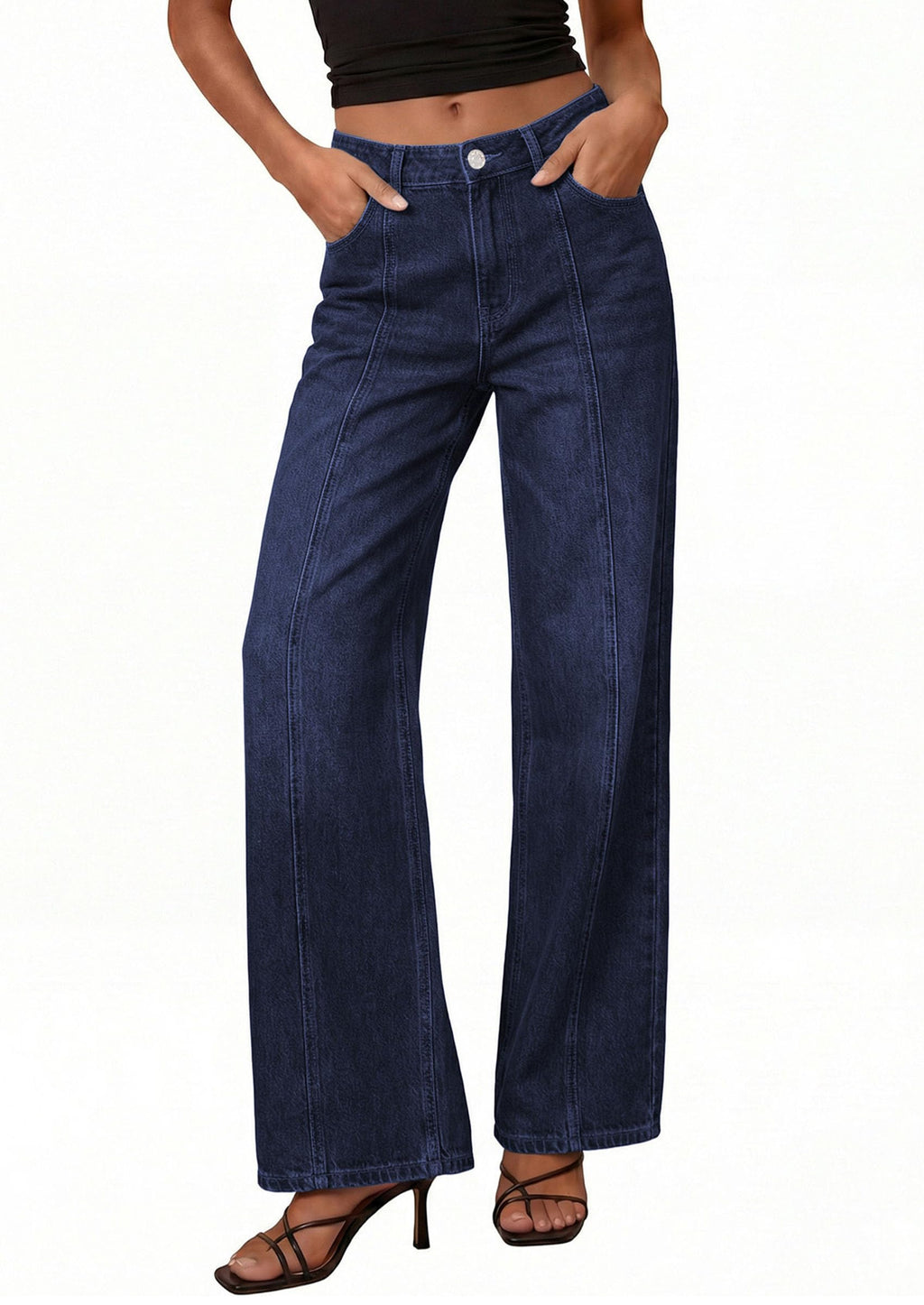 PRETTYGARDEN Women's Wide Leg Jeans High Waisted Stretchy Baggy Seamed Front Denim Palazzo Pants Summer Fashion Clothes