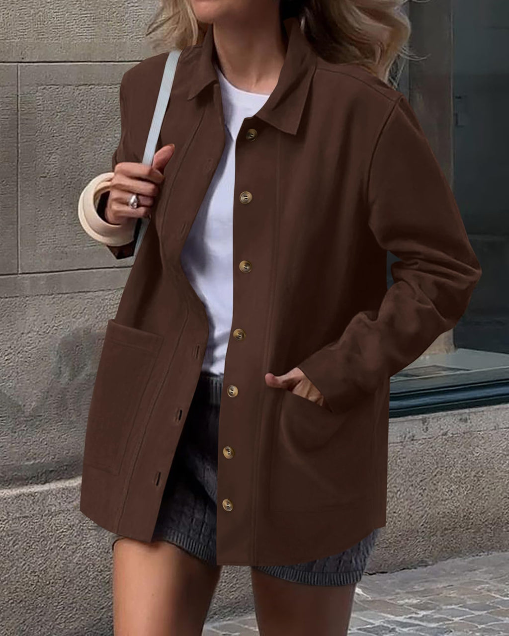 BTFBM Faux Suede Jacket Women Fall Fashion Leather Jackets Long Sleeve Button Down Winter Coats Shackets Outerwear