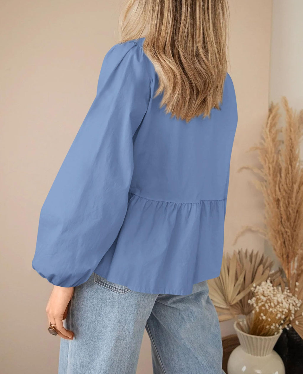 PRETTYGARDEN Women's Spring Fall Babydoll Peplum Blouse Shirt Puff Long Sleeve Bow Tie Front Trendy Cute Y2K Going Out Tops