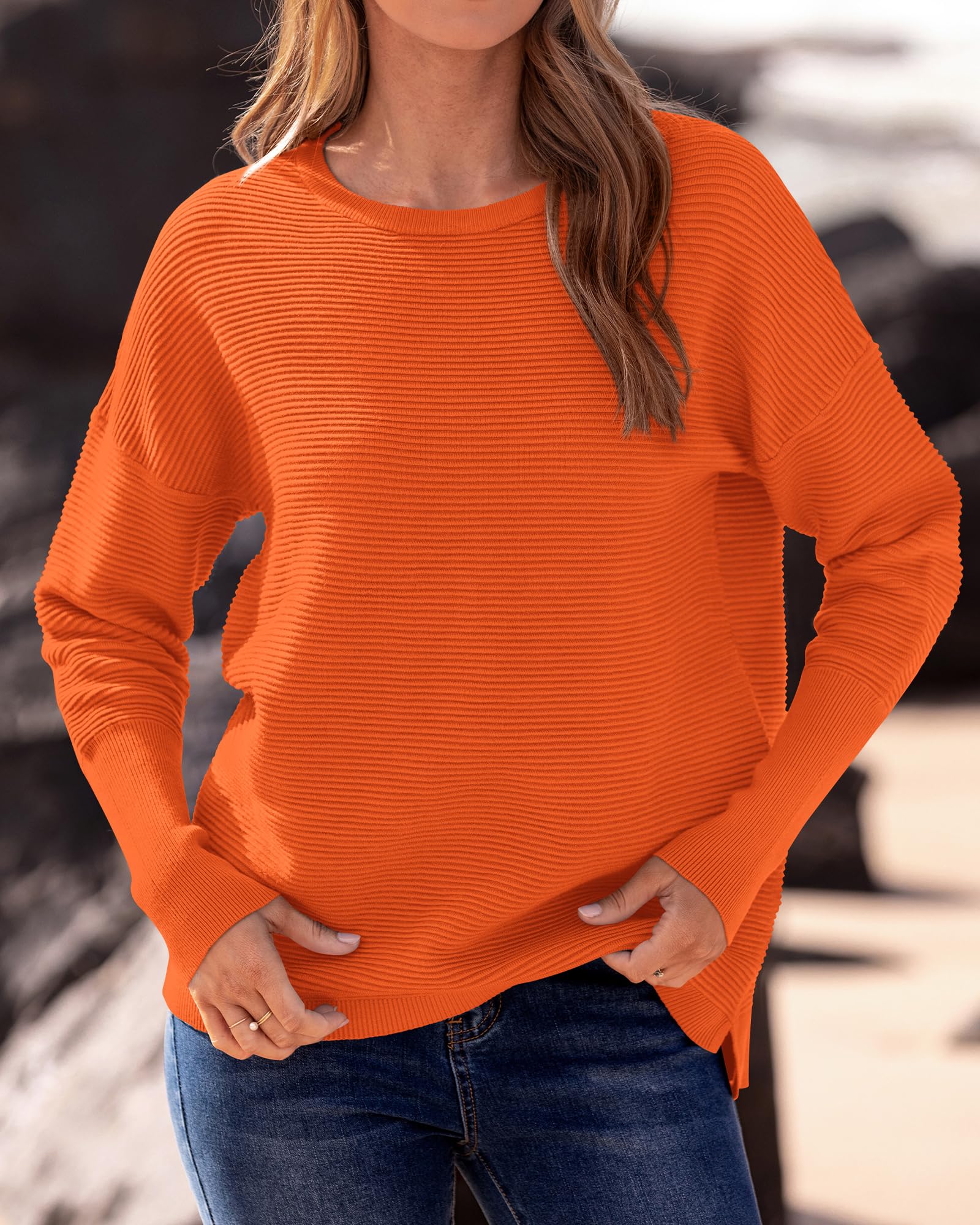 FreshPrettyFall Sweaters for Women Casual Long Sleeve Sweater Striped Loose Fit Pullover Tops