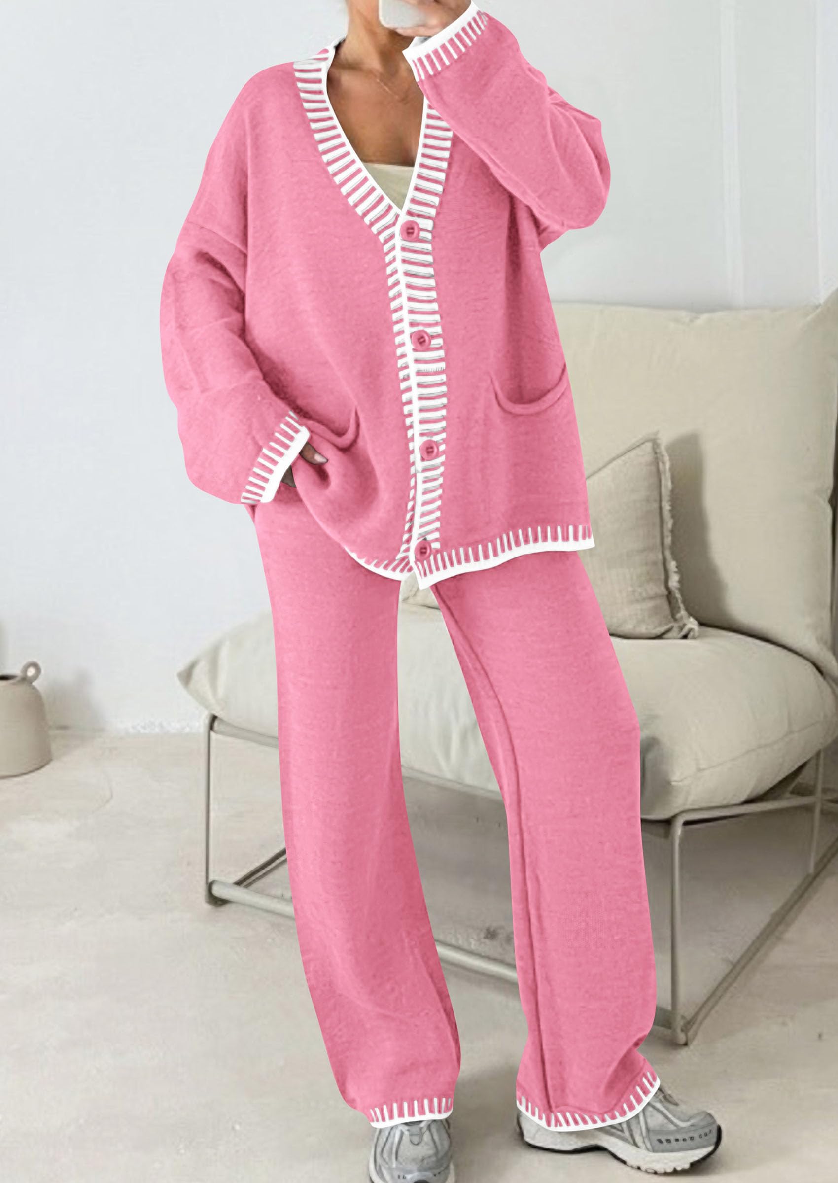 PRETTYGARDEN Lounge Sets for Women Fall Loungewear 2 Piece Outfits Cardigan Sweaters Track Suit Matching Winter Clothing