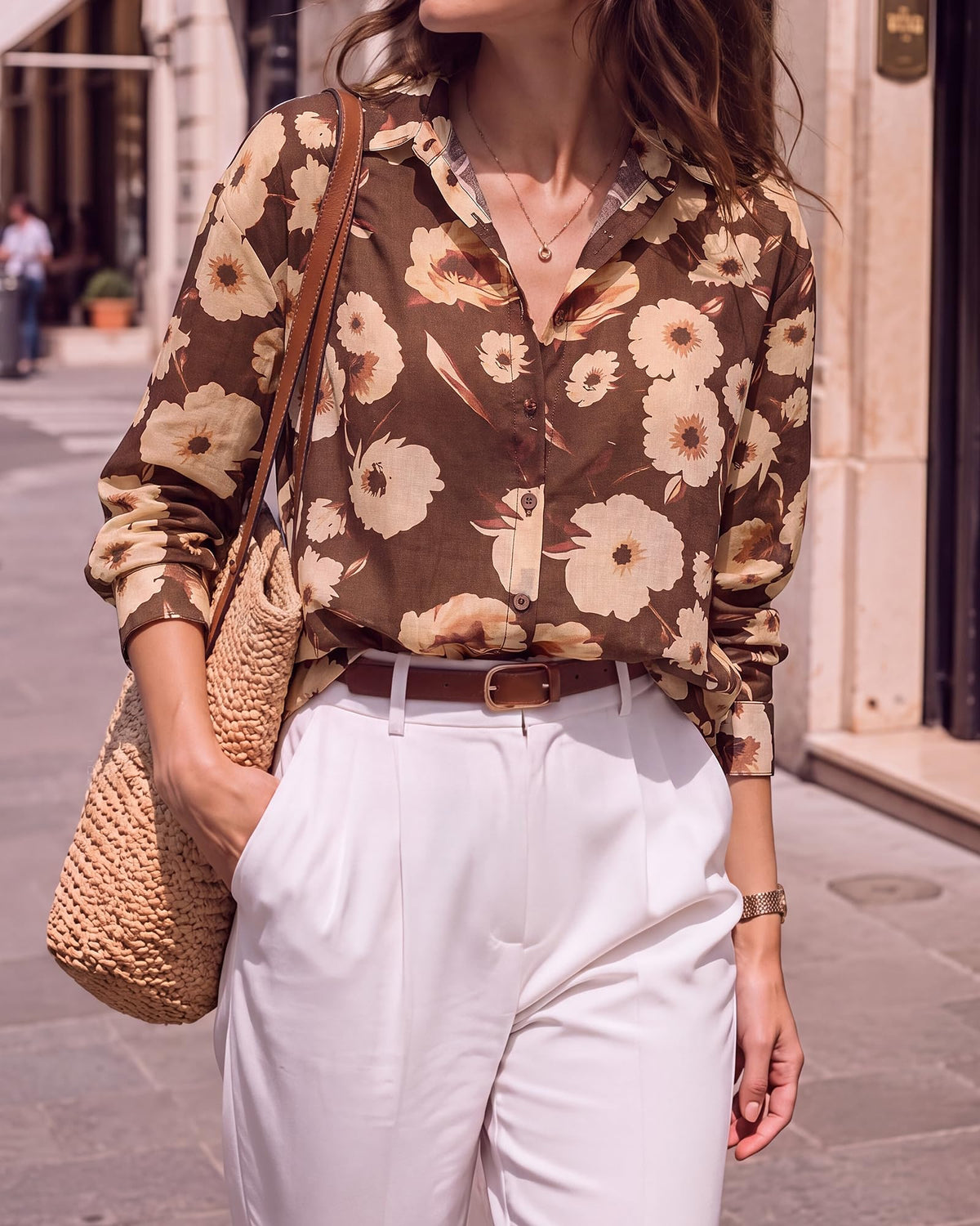 BTFBM Womens Blouses Dressy Casual Floral Long Sleeve Shirts Polka Dot Tops Classic Lapel Collar,Button Cuffs,V Neck Button Down Shirt,Business Casual Outfits,Early Fall Fashion Clothing Trendy
