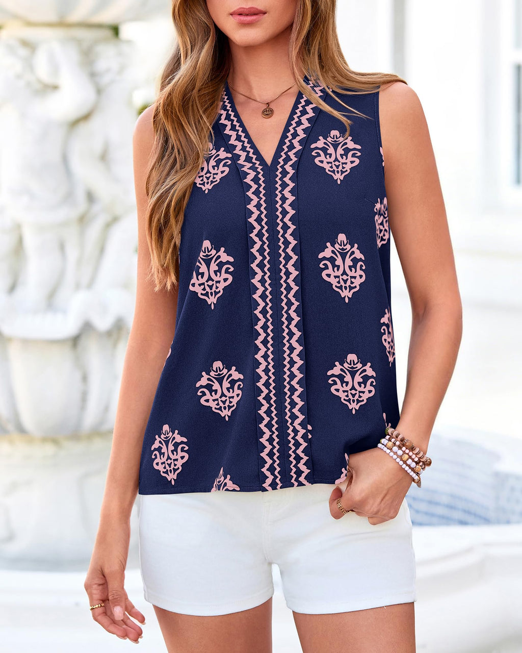 BTFBM Womens Tank Tops Floral Printed V Neck Sleeveless Spring Business Work Dressy Casual Shirts Chiffon Blouses