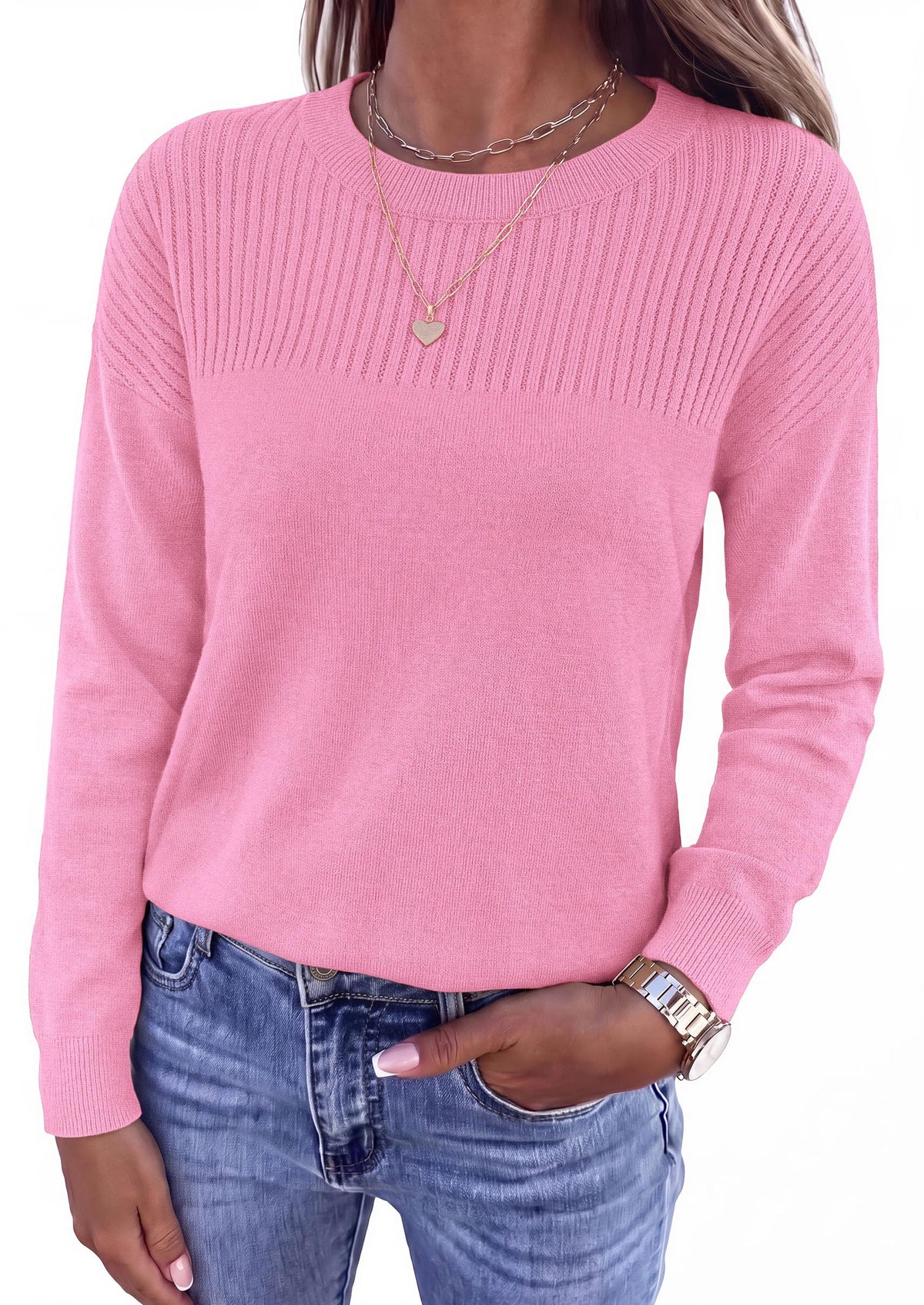 PRETTYGARDEN Sweaters for Women Fall Crewneck Knit Cropped Sweater Soft Cozy Relaxed Fit Long Sleeve Lightweight Basic Pullover Top, Winter Business Casual
