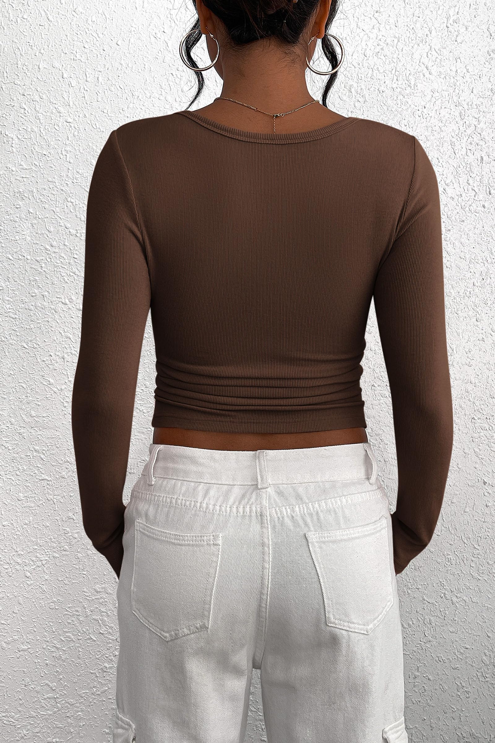 PRETTYGARDEN Women's Fall Long Sleeve Henley T Shirts Button Ribbed Knit Slim Fit Basic Tops Blouse Casual Outfits