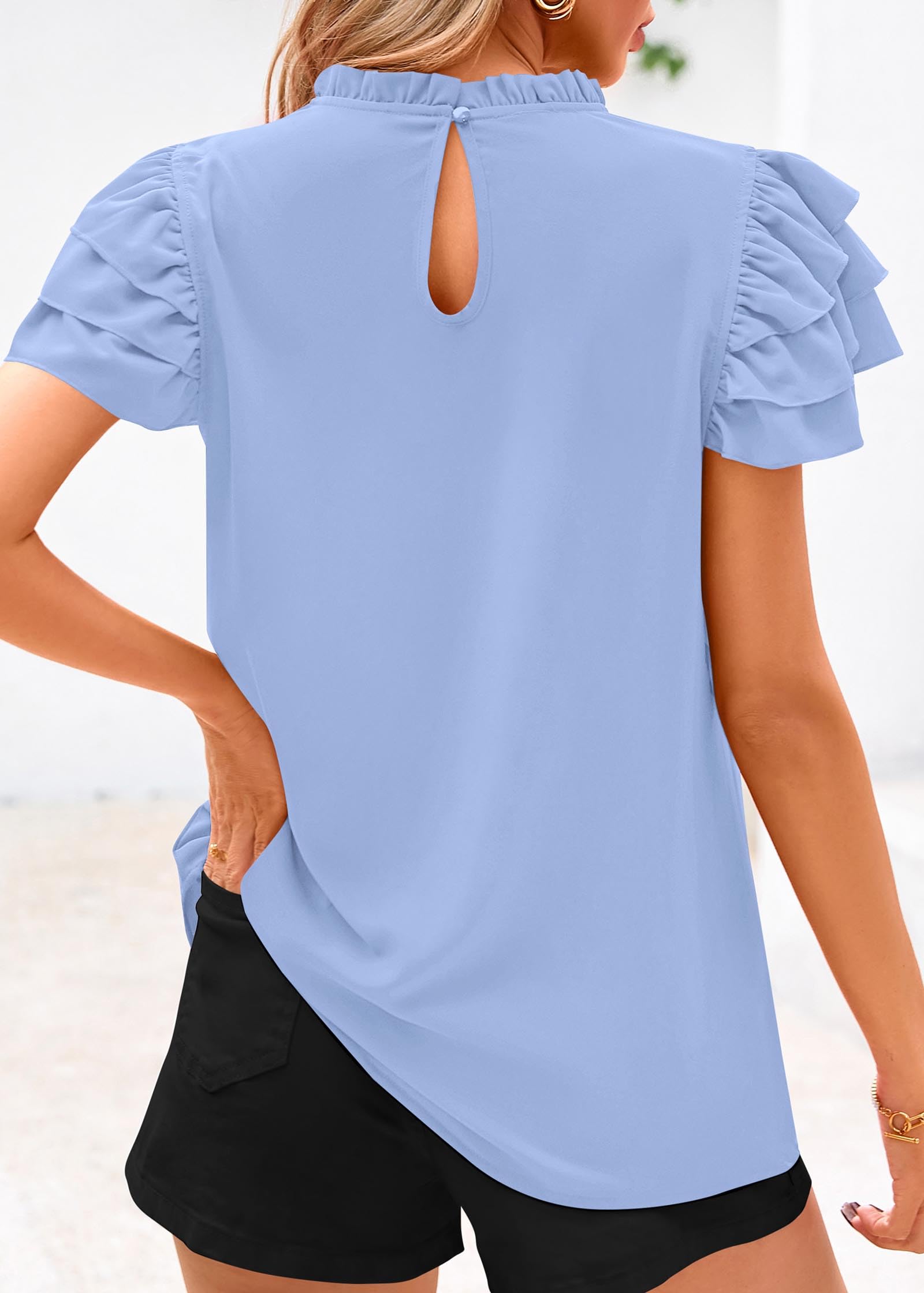 FreshPretty Blouses for Women Dressy Casual Spring Summer Ruffle Short Sleeve Mock Neck Work Shirts Tops Fashion Clothing