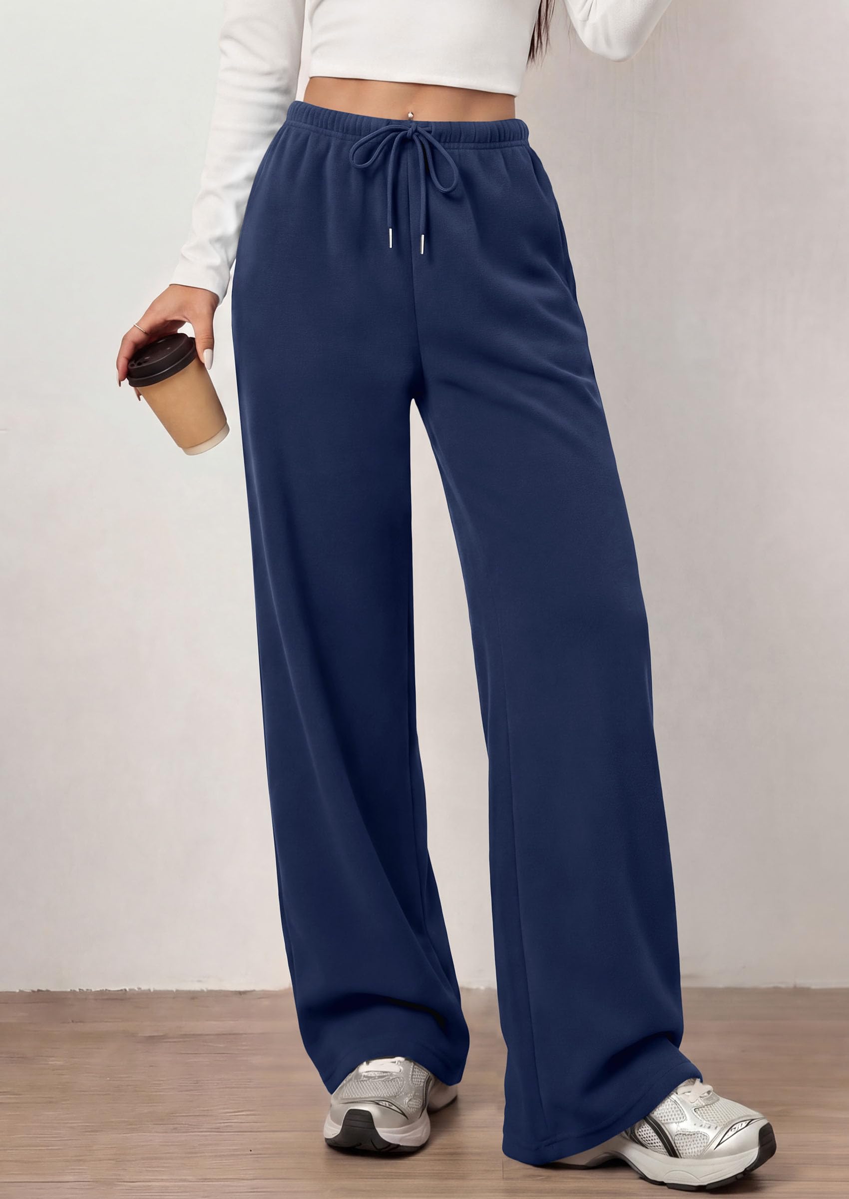 PRETTYGARDEN Womens Wide Leg Sweatpants Fleece Lounge Pants | Elastic Drawstring Waist,Baggy Jogger Yoga Sweat pants,Pockets,Fall Winter Clothes,Loose Daily Casual & Loungewear Trousers