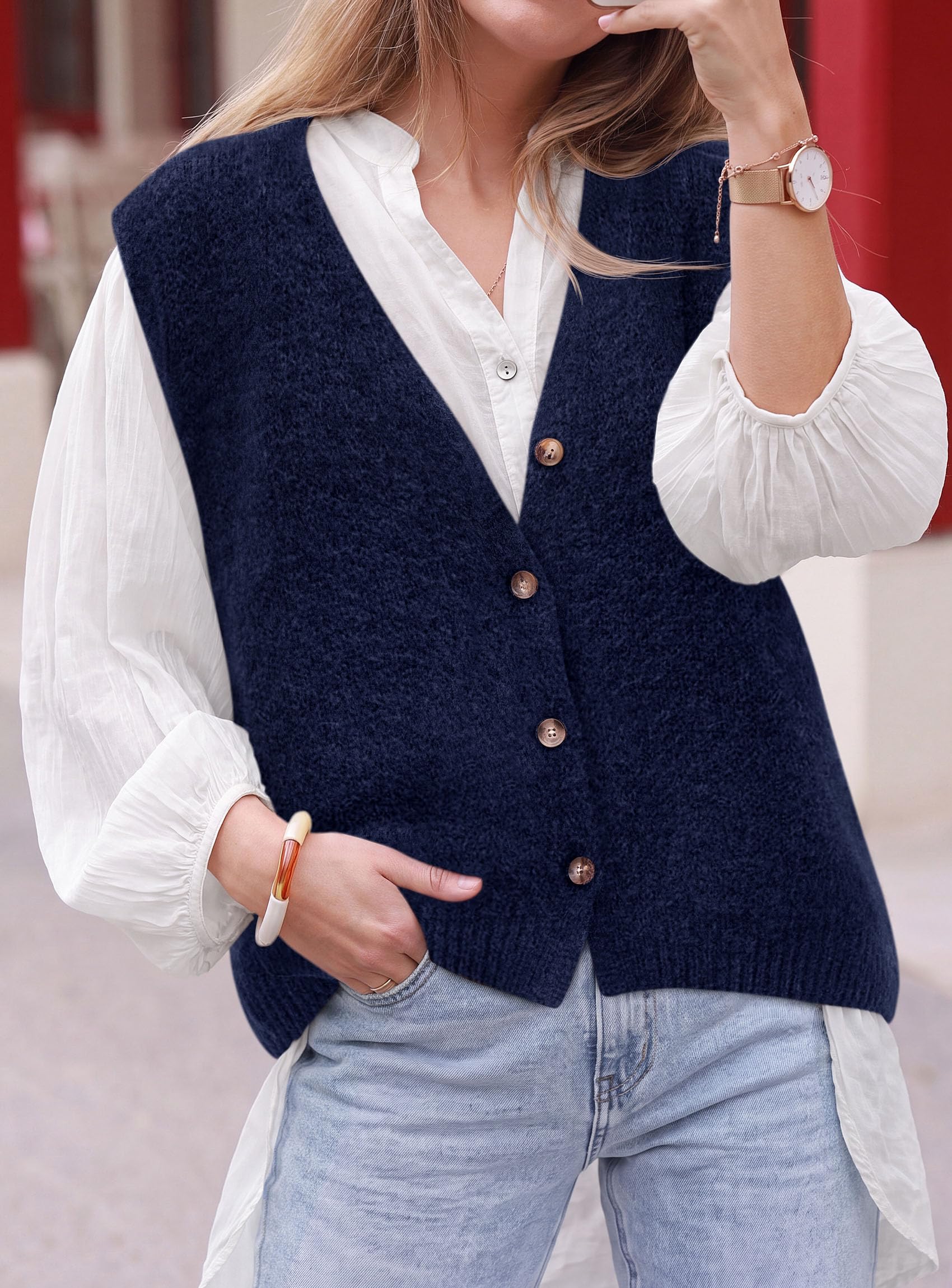 PRETTYGARDEN Womens Fall Sleeveless Button Down Sweater Vest | Soft Knit Fabric, Fashion Deep V Neck, Casual Loose Fit Sweater, Going Out Outfits, 2026 Trendy Winter Clothes